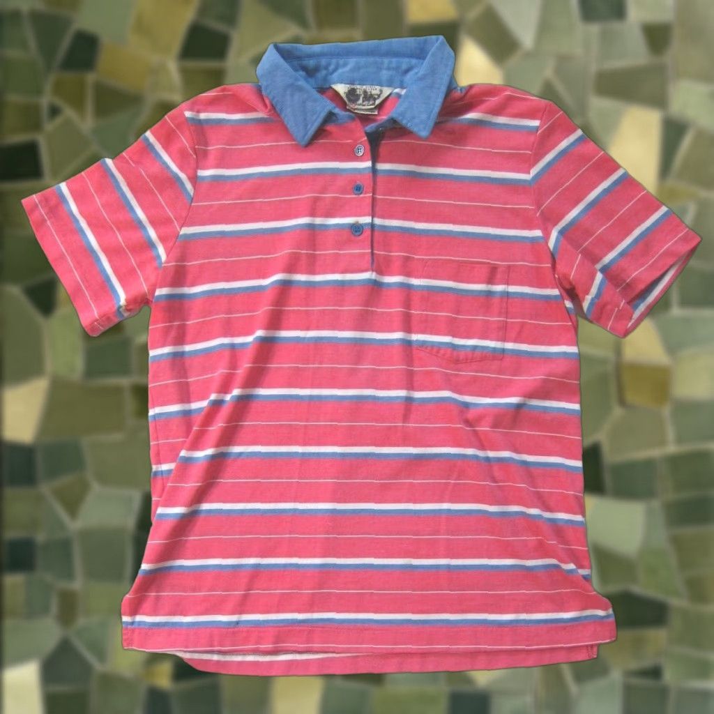 Vintage Vintage The Fashion Place Polo Shirt Women Stripe Pink Blue Lightweight Cotton L Size L / US 10 / IT 46 - 1 Thumbnail