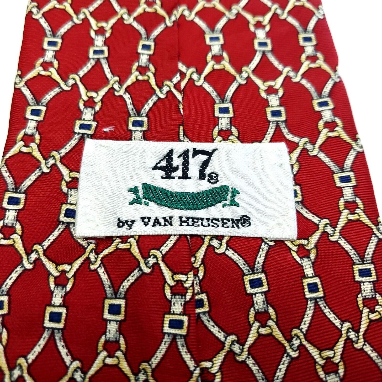 Van Heusen Van Heusen 417 Red Gold Chains Print Short Wide Silk Tie Size ONE SIZE - 3 Thumbnail