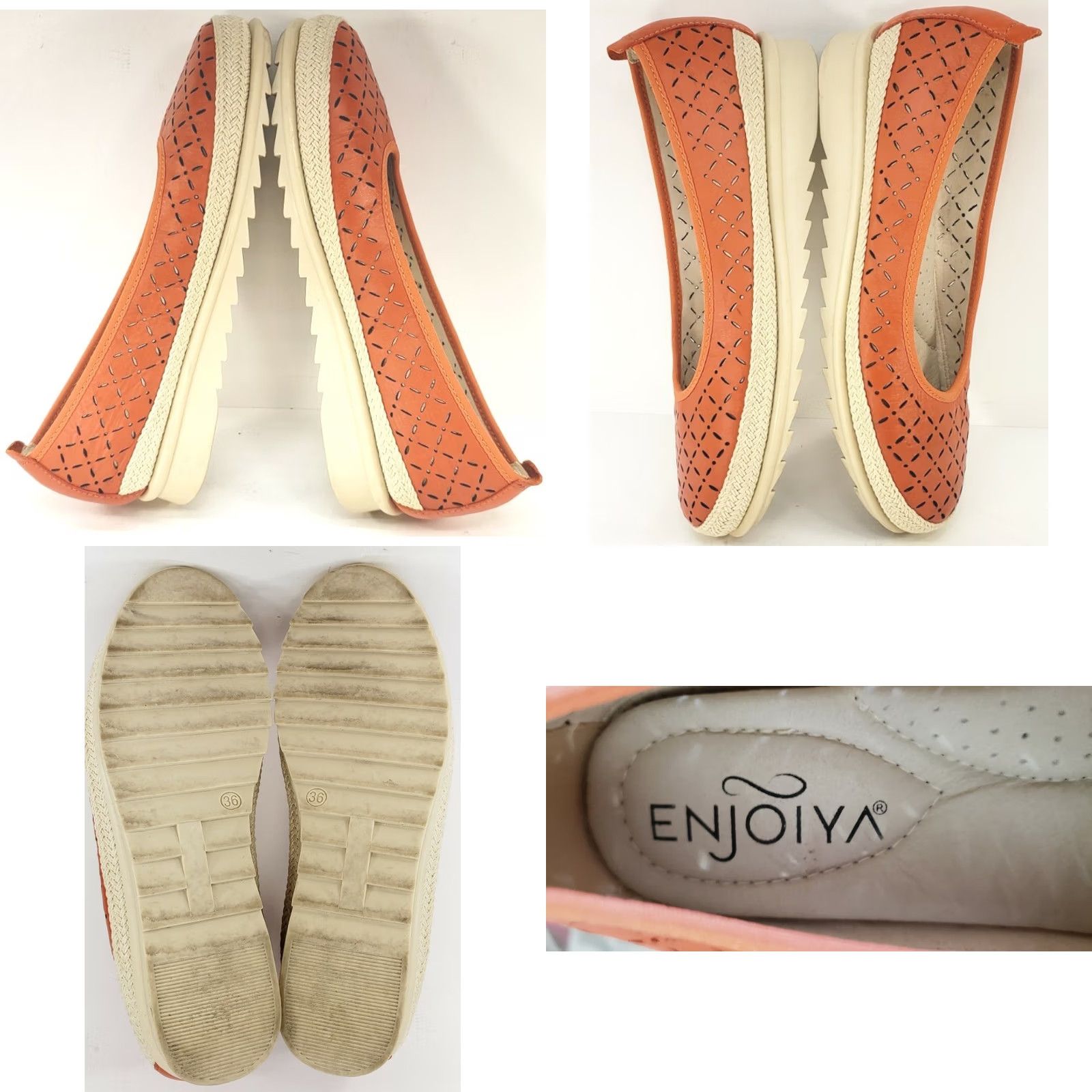 Enjoi VINTAGE? No. ENJOIYA Orange Perforated Leather Espidrille Flats Womens 36EU 5-5.5 Casual Comfort Slip On Size US 5.5 / IT 35.5 - 8 Thumbnail