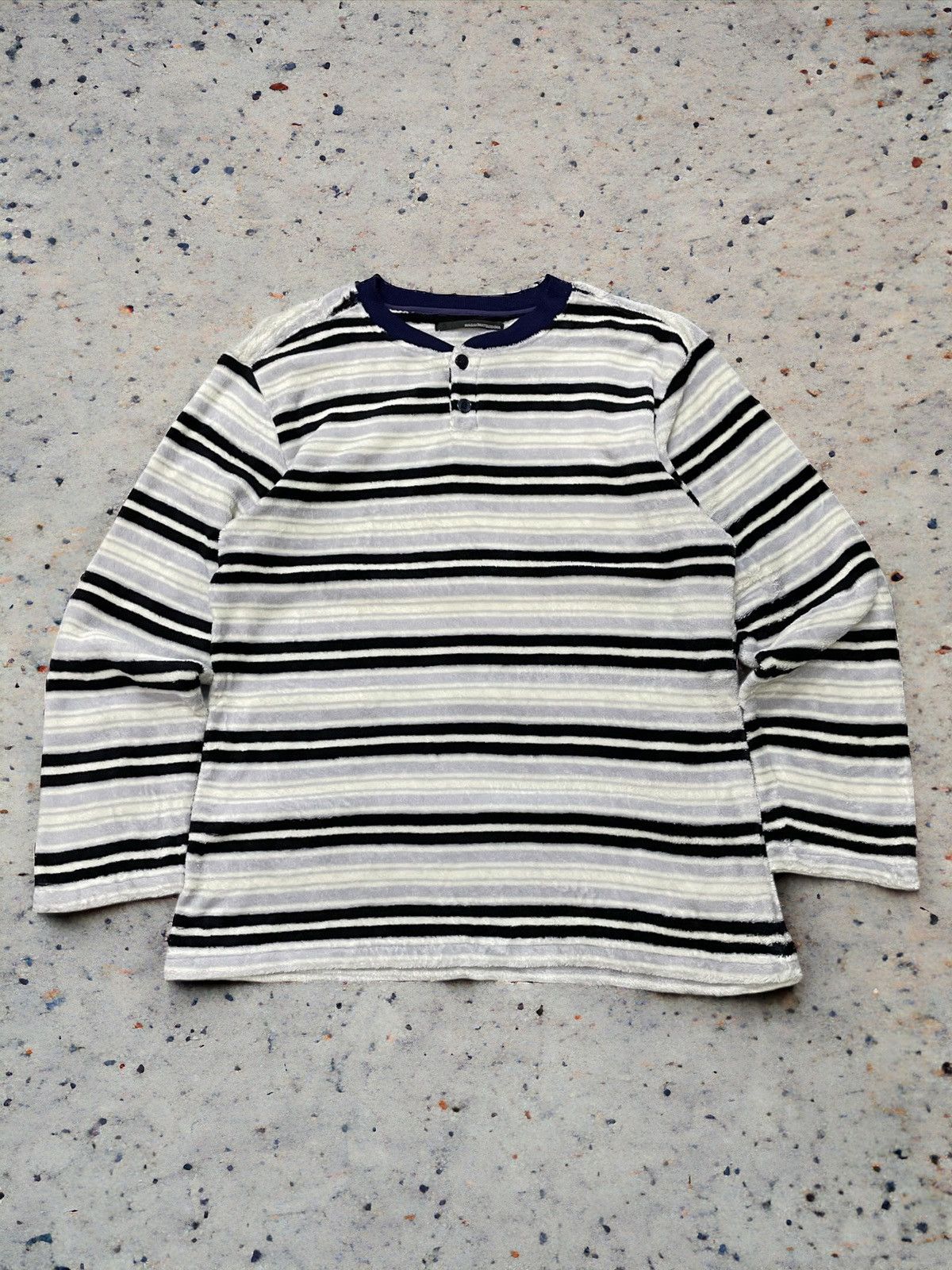 Issey Miyake × Masaki Matsushima Masaki Matsushima Border Stripe Fleece Long Sleeve Sweater Size US L / EU 52-54 / 3 - 1 Thumbnail