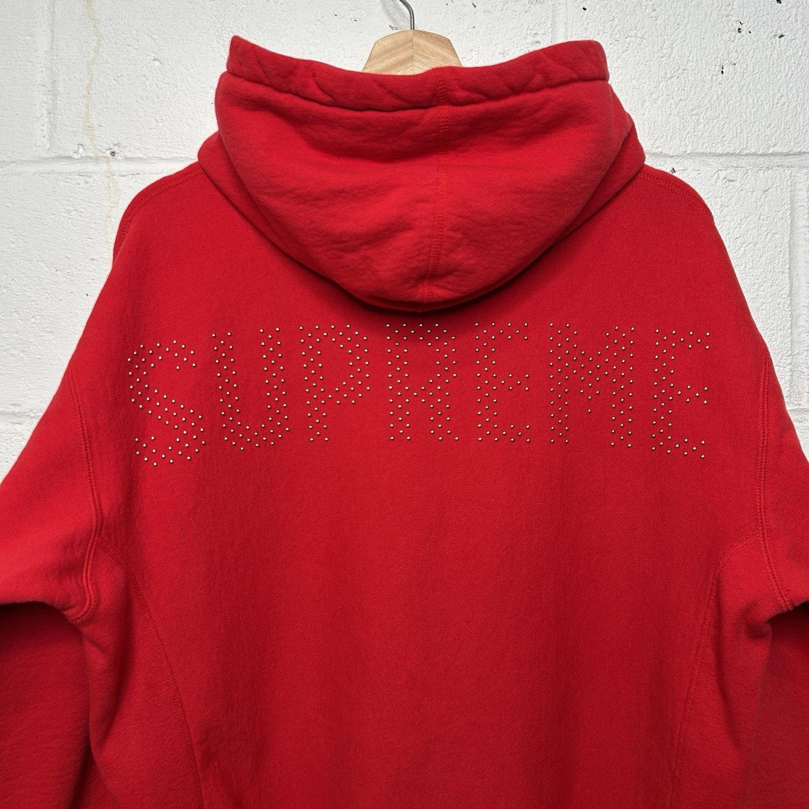 Supreme Supreme Studded Leather Script Hoodie SS16 | Grailed
