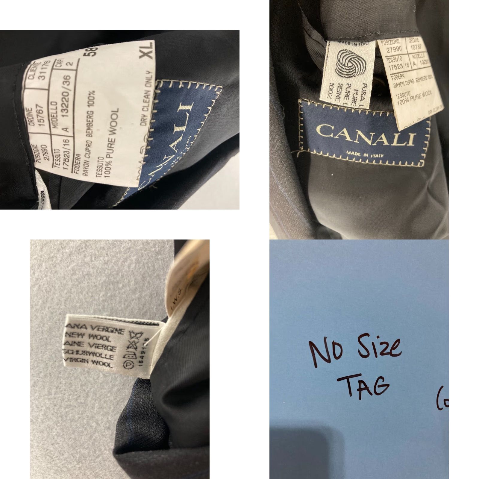Canali Canali Suit Jacket Mens 46 XL Black Striped Wool Three-Button Extra Long Classic Size 46R - 8 Thumbnail