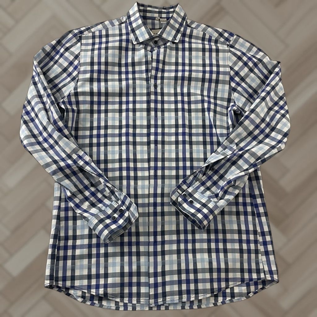 Vintage Haupt Plaid Long Sleeve Button Front Shirt Men's L White Blue Plaid Button-Up 90s - Mens Size US L / EU 52-54 / 3 - 1 Thumbnail