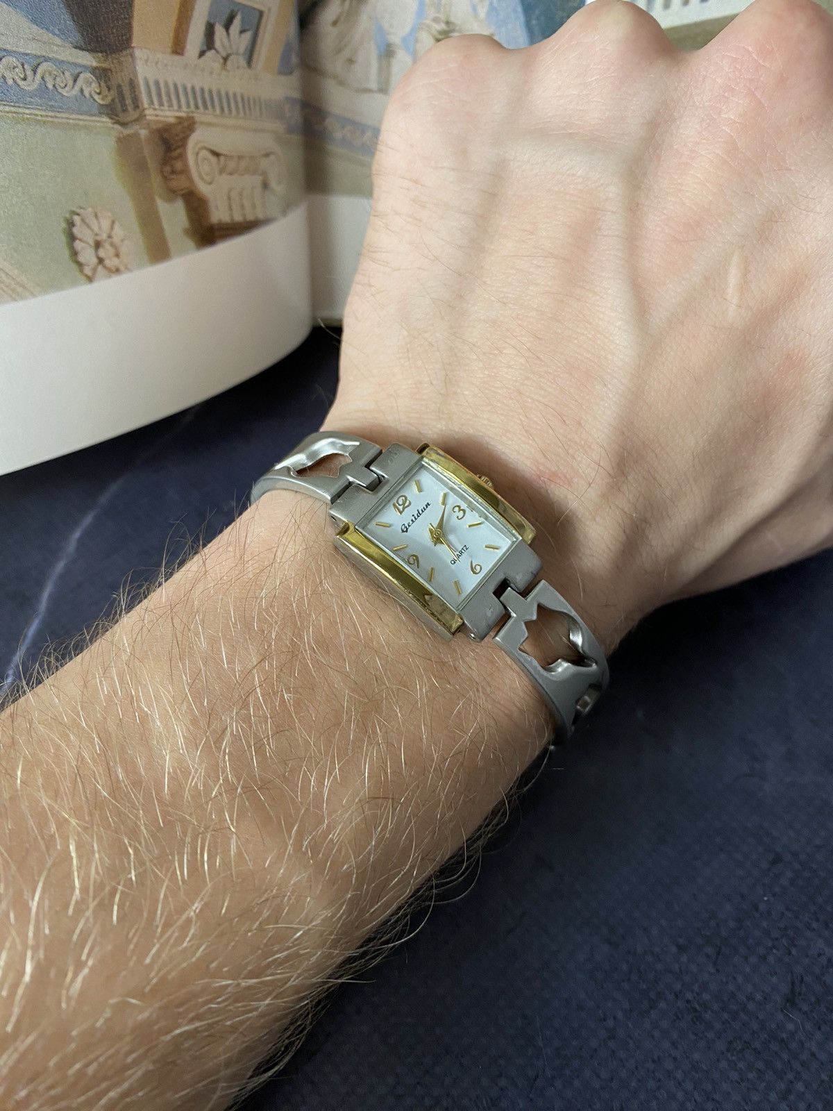Jewelry Two-Tone Vintage Floral Cutout Watch Bracelet Size ONE SIZE - 12 Thumbnail