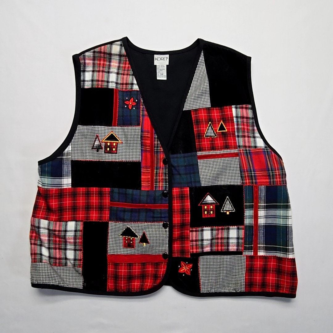 Vintage Vintage Koret Patchwork Vest Plaid Holiday 20W Christmas Size 3XL / US 20-22 - 1 Thumbnail