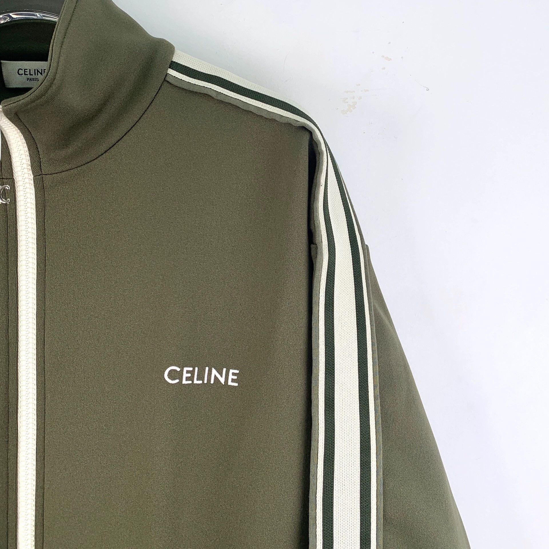 Celine Celine Army Green Striped Logo Zip-Up Long-Sleeve Jacket Size XS / US 0-2 / IT 36-38 - 3 Thumbnail