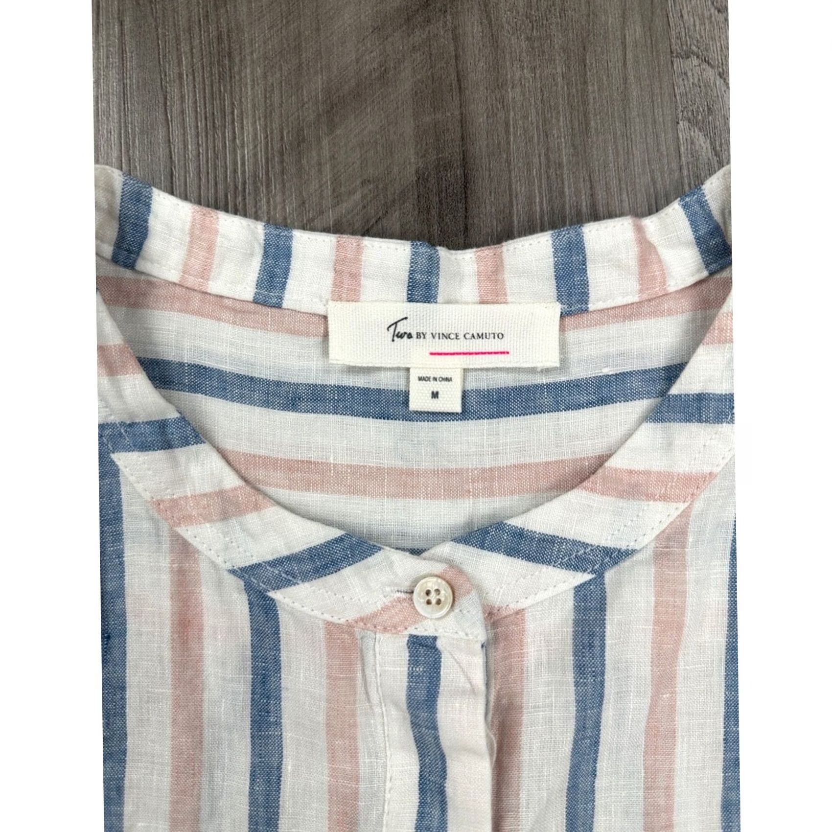 Vince Camuto Vince Camuto Cover Up Shirt Linen Striped Blush Pink Medium Women’s Size ONE SIZE - 7 Thumbnail