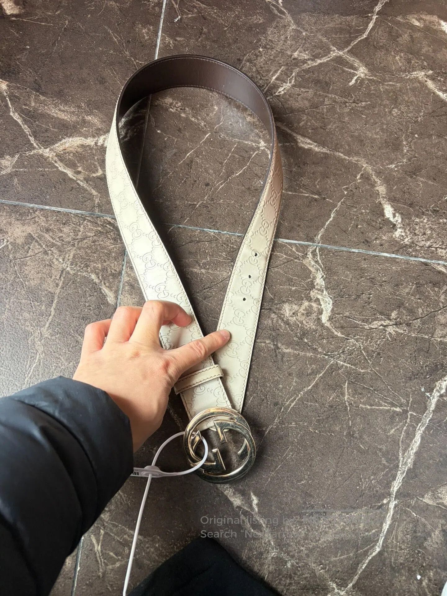 Gucci Carved White Leather Belt.