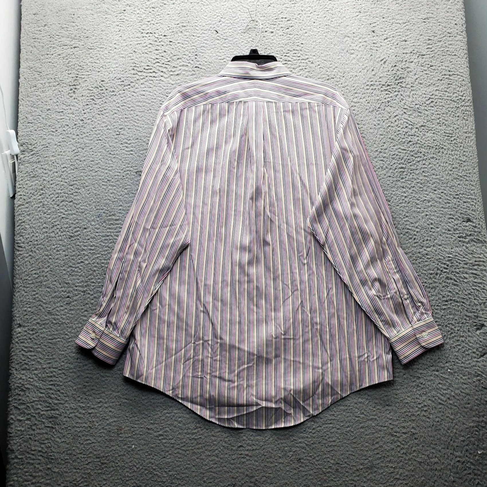 Lands' End Lands' End Mens Dress Shirt 17 Multicolor Striped Long Sleeve Collared Button Down Shirt Size 46R - 2 Thumbnail