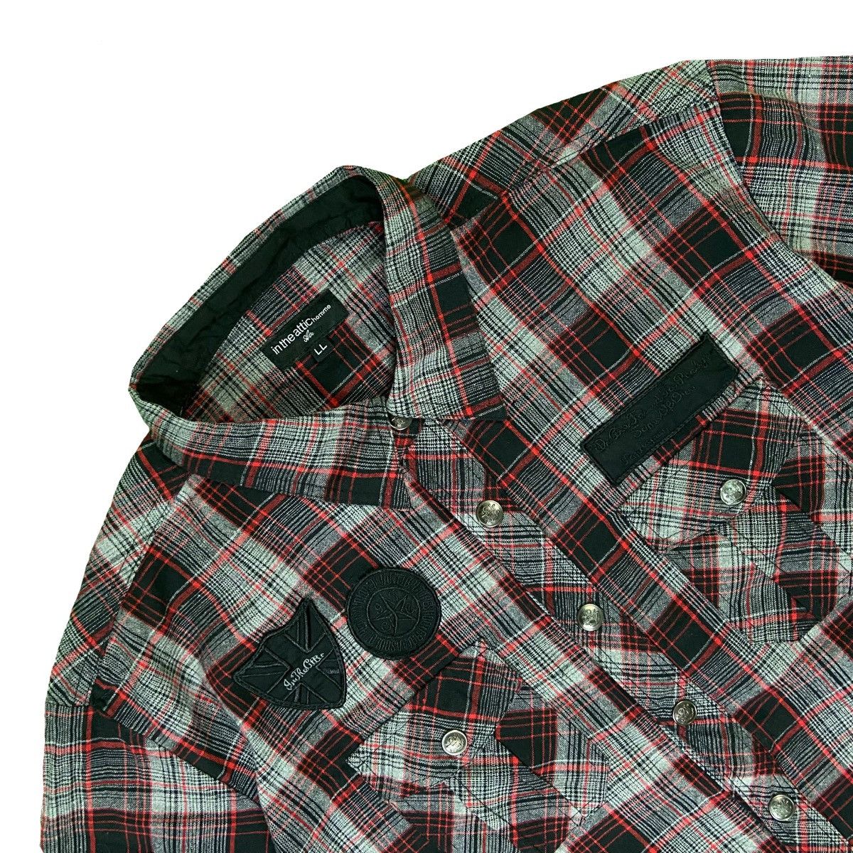 In The Attic 2000s In The Attic Plaid Patchwork Military Punk Shirt Size US XL / EU 56 / 4 - 2 Thumbnail