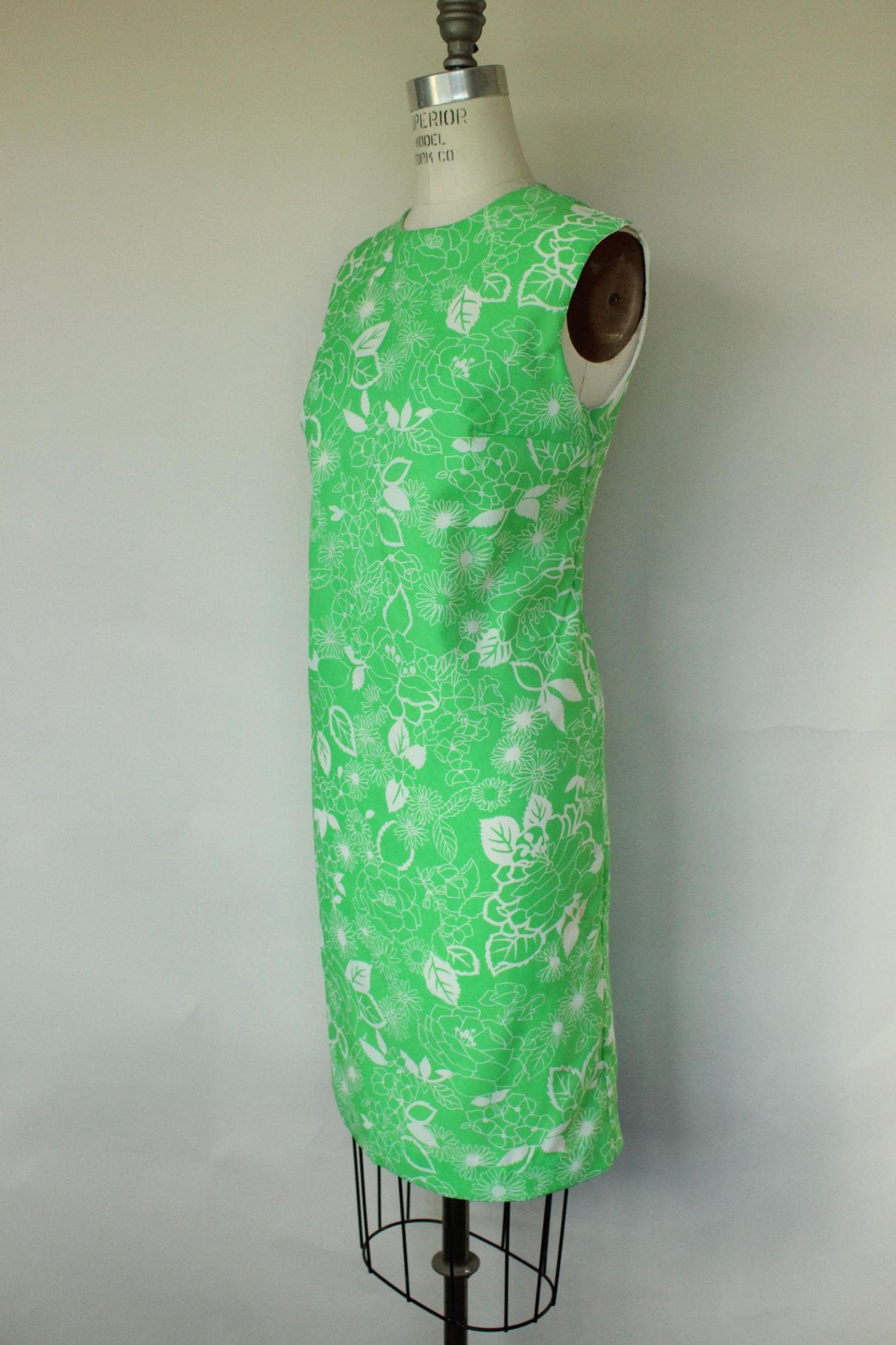 Vintage Vintage 1960s Dress, Volup Fritzi Green and White Floral Pri Size M / US 6-8 / IT 42-44 - 6 Thumbnail