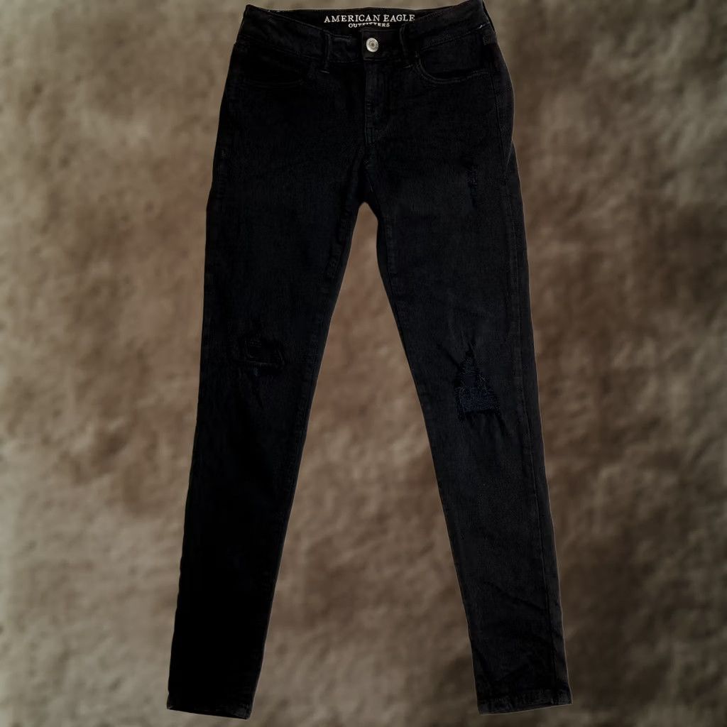 American Eagle Outfitters American Eagle Outfitters Jegging Jeans Size 2 Black Super Stretch Distressed 5-Pocket Denim Women’s Skinny Regular Rise 27x29 Shoes: Belt Loops Logo Size 26" / US 2 / IT 38 - 1 Thumbnail