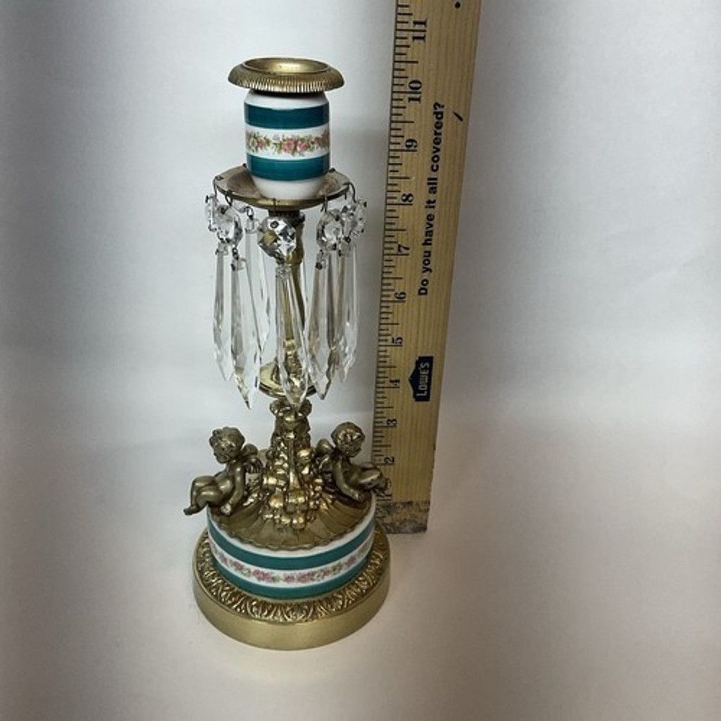 The Unbranded Brand VTG Ormolu Brass Cherub Candle Holder Crystal Prism Base Size ONE SIZE - 4 Thumbnail