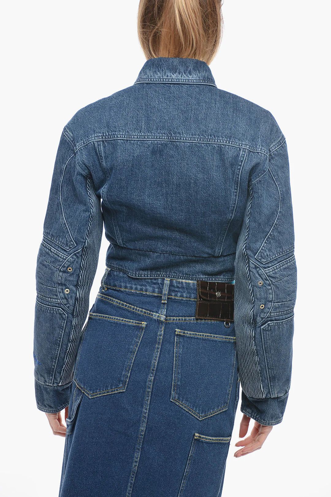 Off-White og1mm0426 Crop Biker Fit Denim Jacket in Blue Size M / US 6-8 / IT 42-44 - 2 Thumbnail