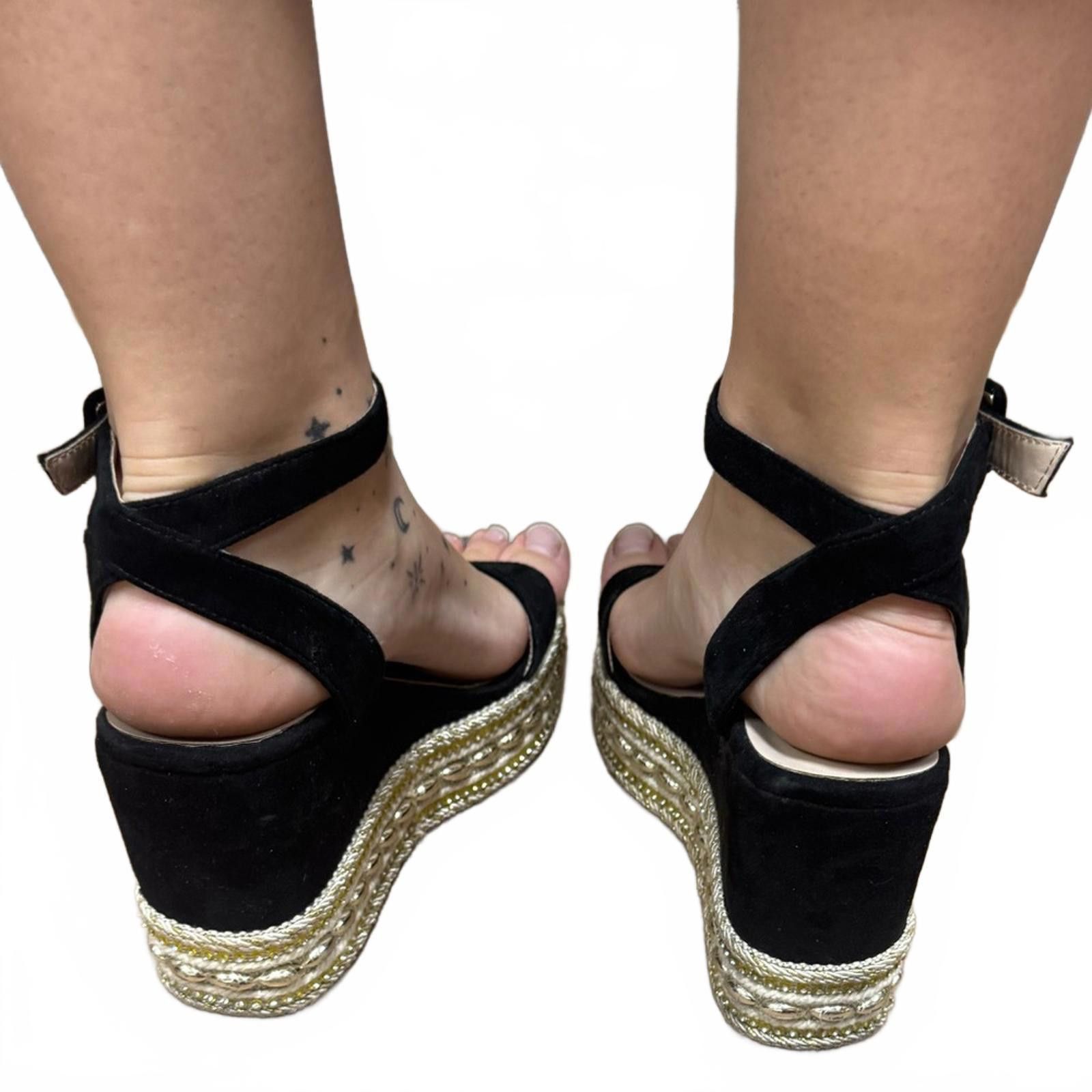 Steve Madden Steve Madden Black Espadrille Wedge Sandals Beaded & Sequins Size US 8 / IT 38 - 3 Thumbnail