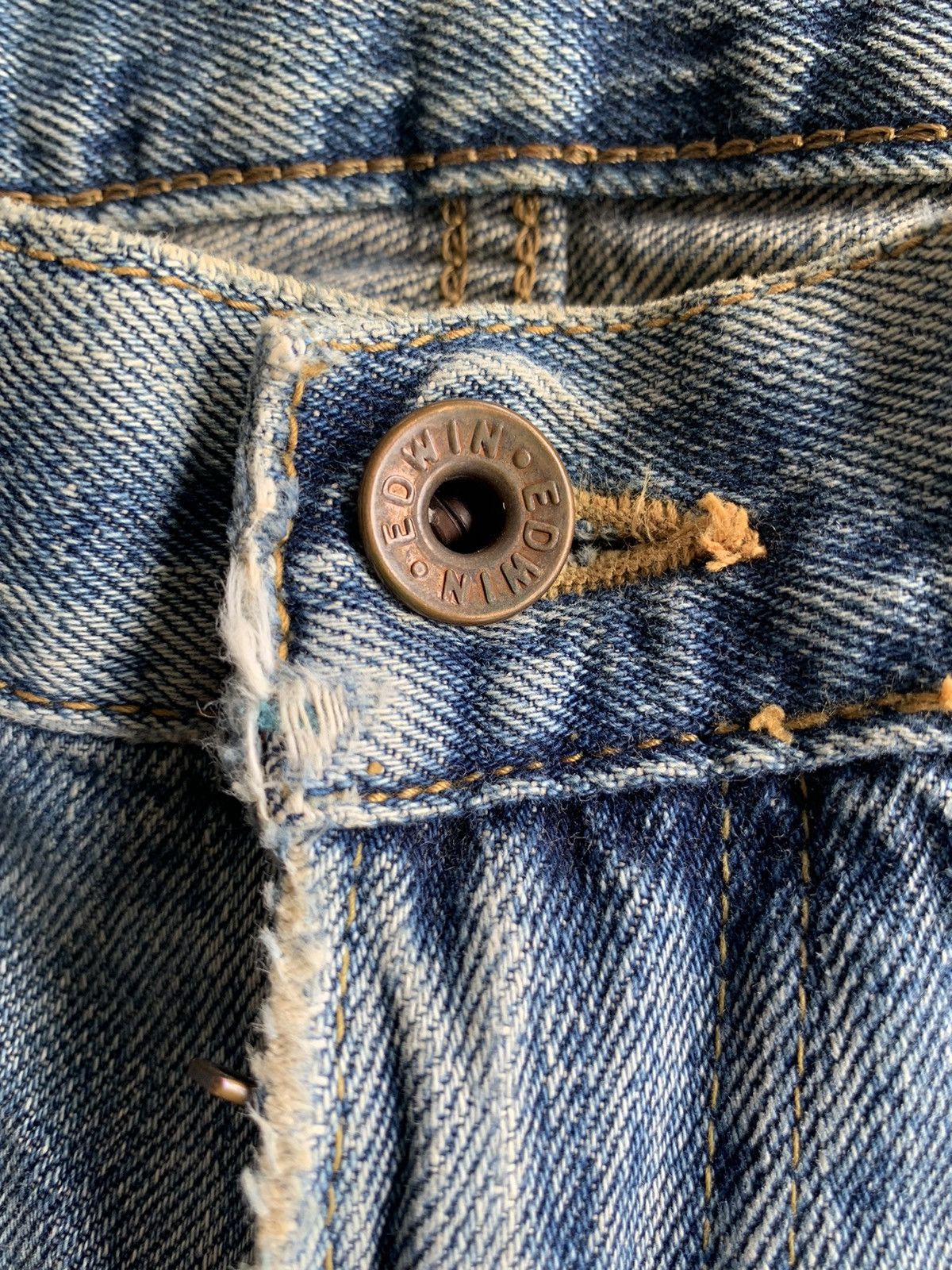 Kapital VINTAGE EDWIN 505 BAGGY SELVEDGE FADED DISTRESSED DENIM Size US 33 - 17 Thumbnail