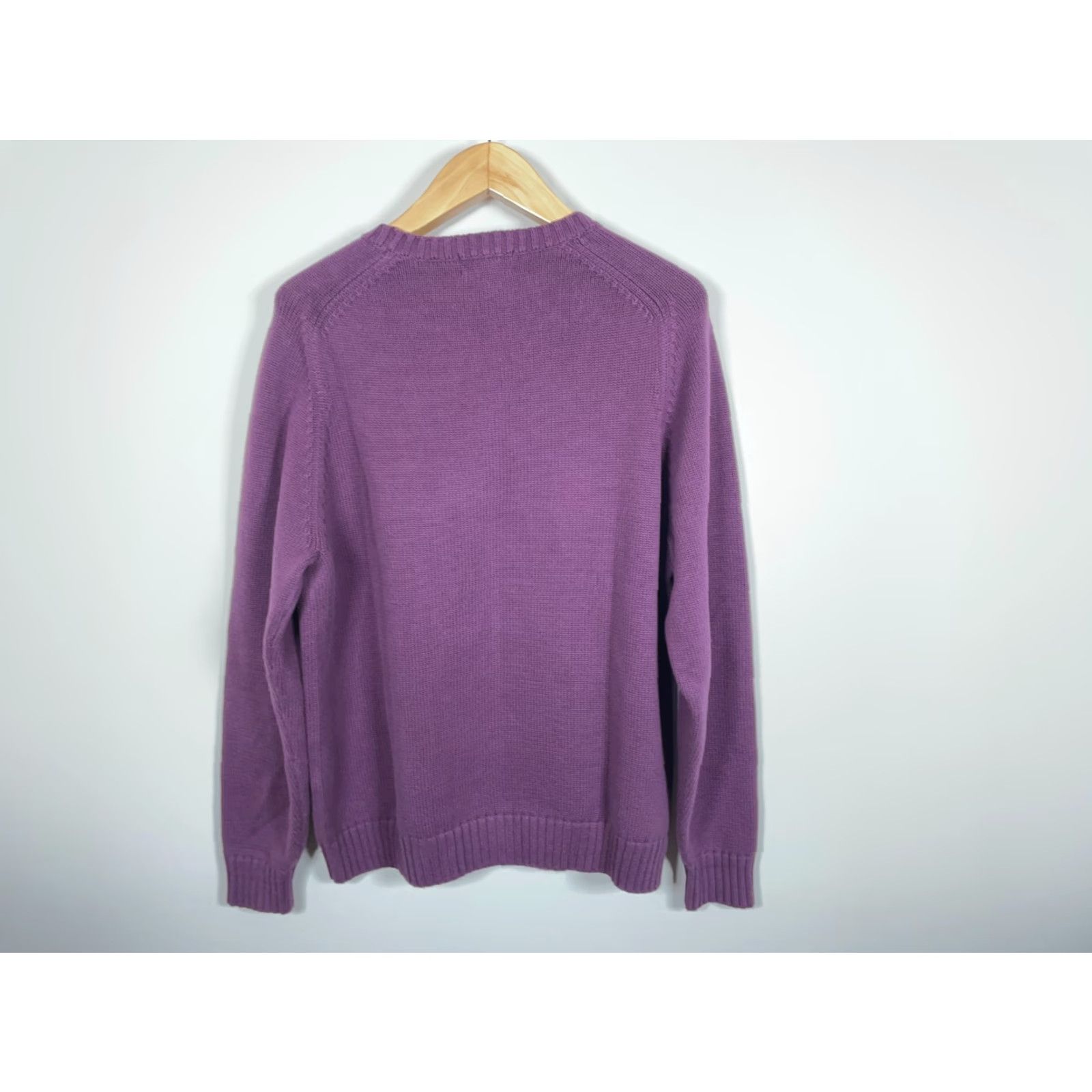 Lands' End Lands' End Sweater Mens Large Purple Cotton Knit Japan Made 90s Preppy Chunky-Knit Pullover Crew Neck Heavyweight Vintage Regular Size US L / EU 52-54 / 3 - 2 Thumbnail