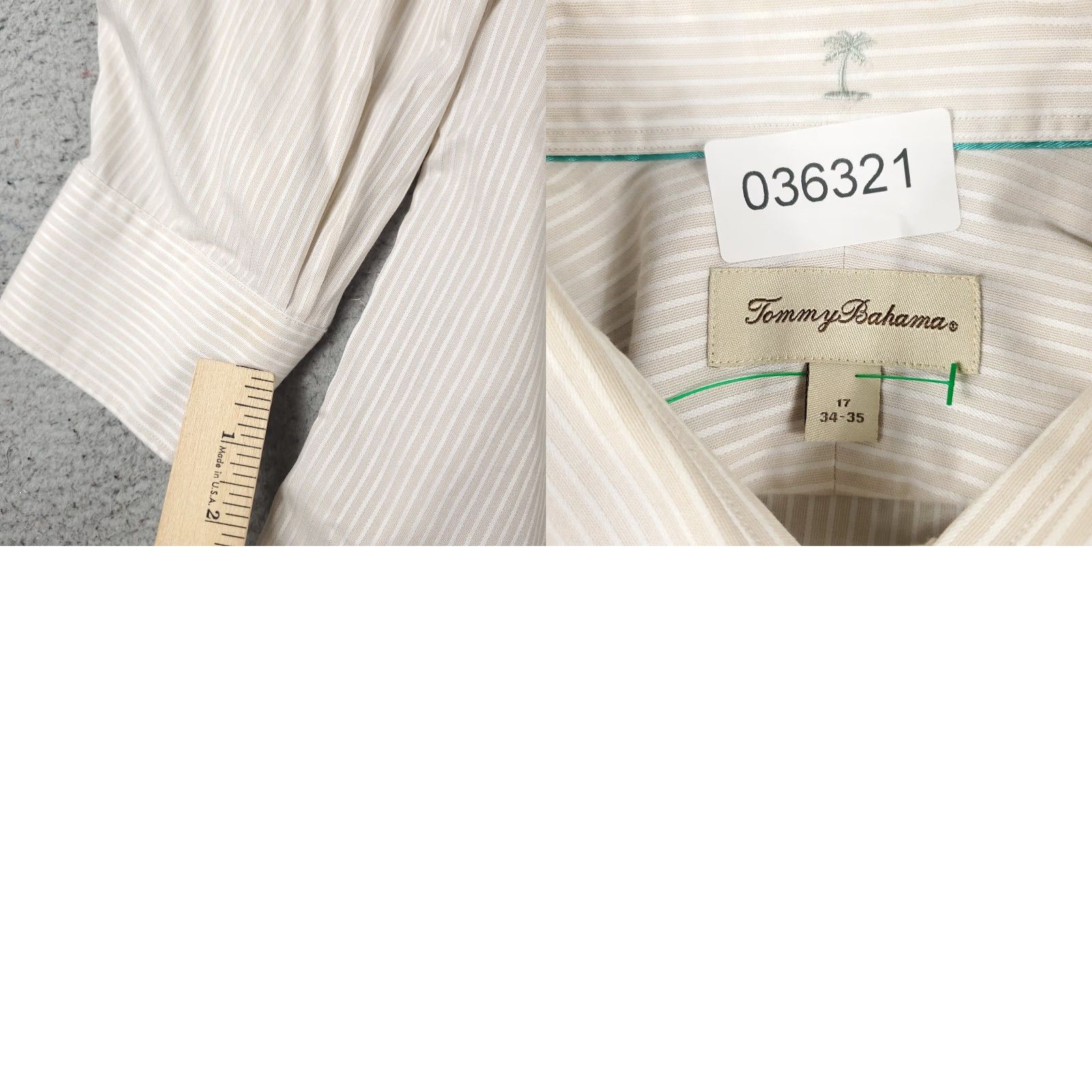 Tommy Bahama Tommy Bahama Dress Shirt Men 17 Beige Striped Button Up Long Sleeve Casual Business Classic 100% Cotton Mens Size 17 Size 46R - 8 Thumbnail