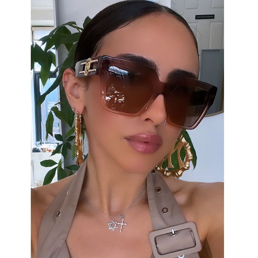 image of New Versace Ve4458 Pink Oversized Square Sunglasses in Brown, Women's