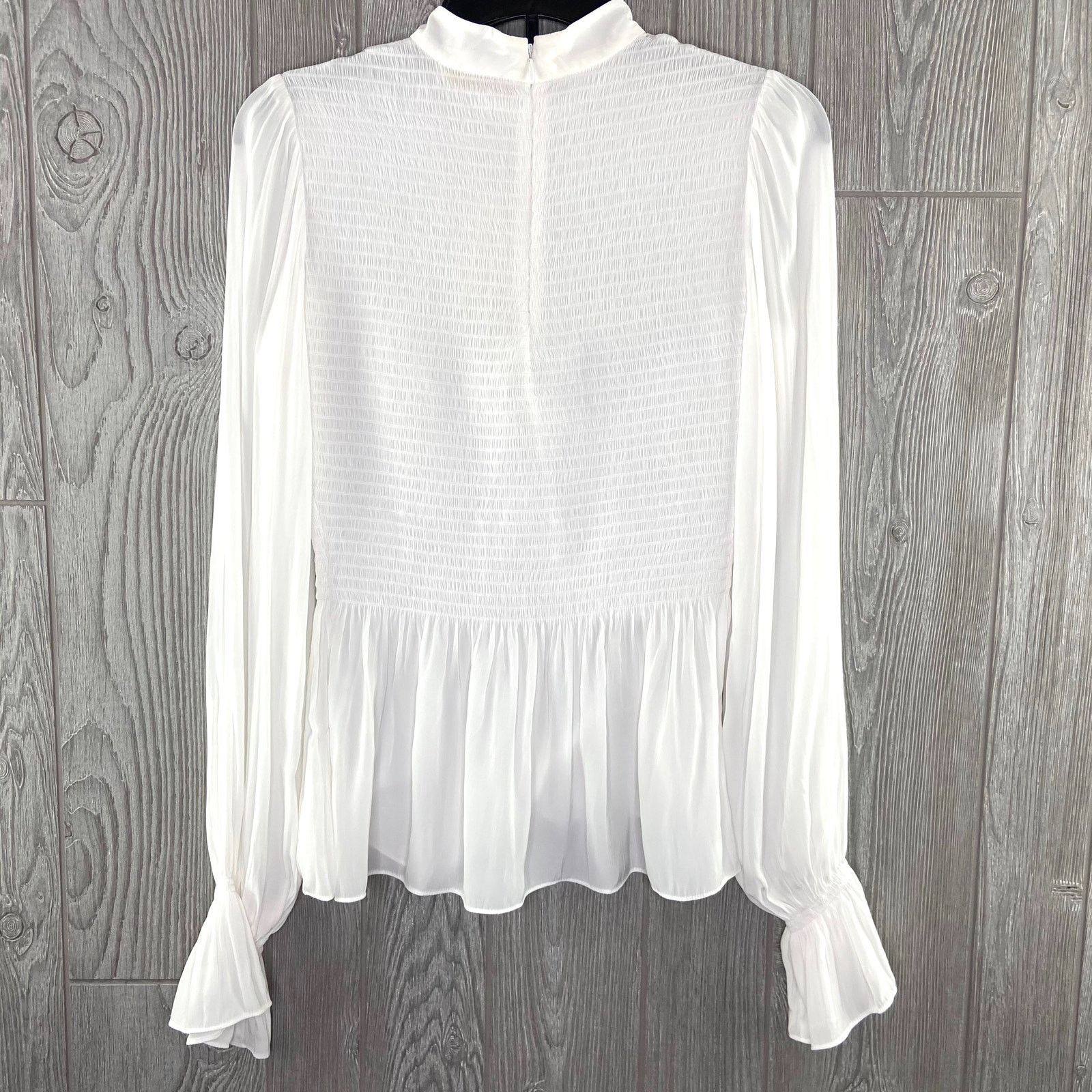 Ramy Brook New $345 Ramy Brook Ivory Smocked Peplum Top Ivory LARGE Size L / US 10 / IT 46 - 3 Thumbnail