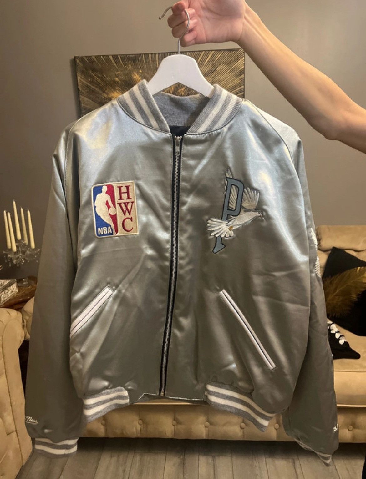 3.PARADIS 3.PARADIS x NBA Silver Varsity Jacket – Luxury Streetwear Size 36R - 1 Thumbnail