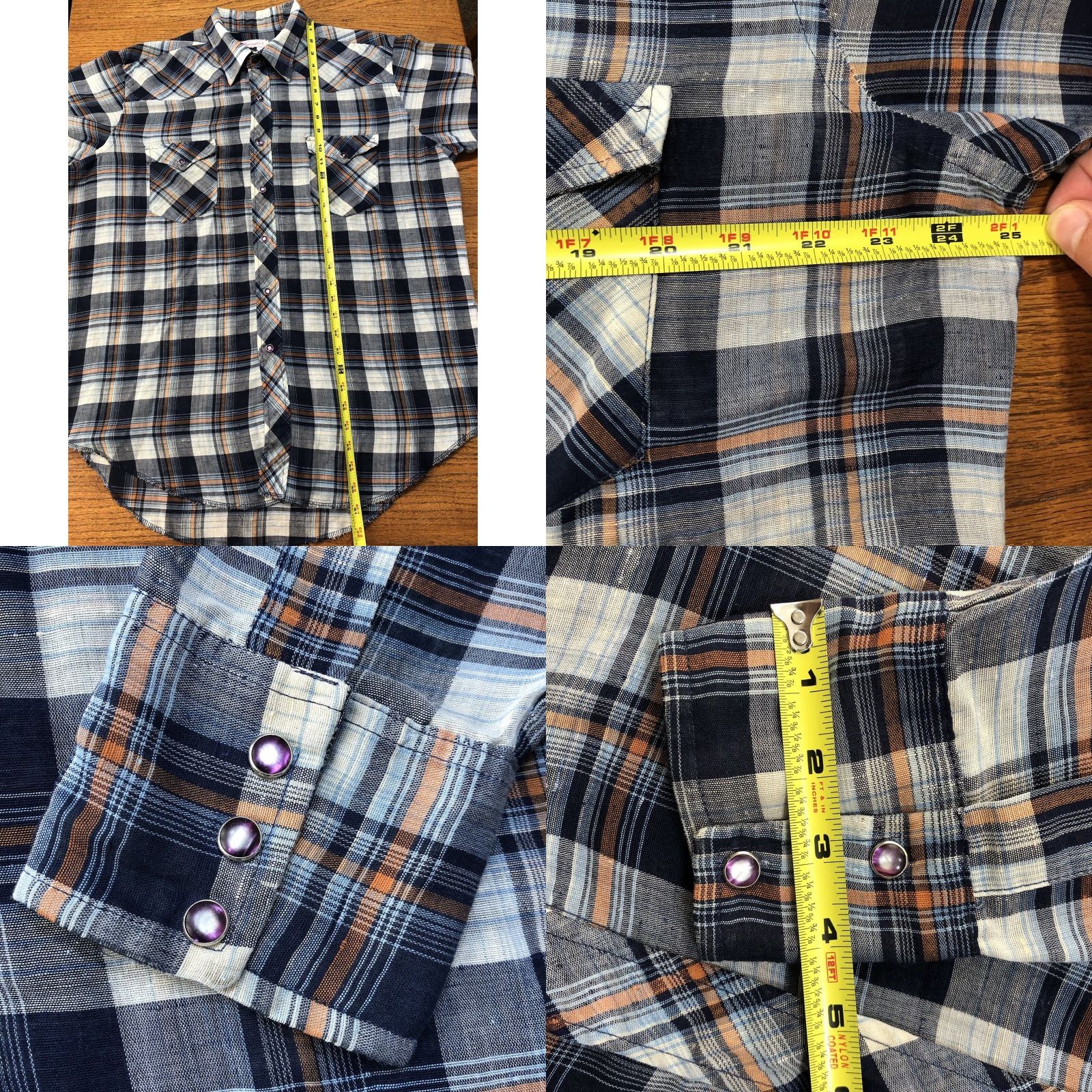 Wrangler VTG Wrangler Shirt 17.5 Blue Plaid Pearl Snap Permanent Press Long Sleeve Pocket Western Cowboys American 70s 80s Vintage Men Size US XXL / EU 58 / 5 - 9 Thumbnail