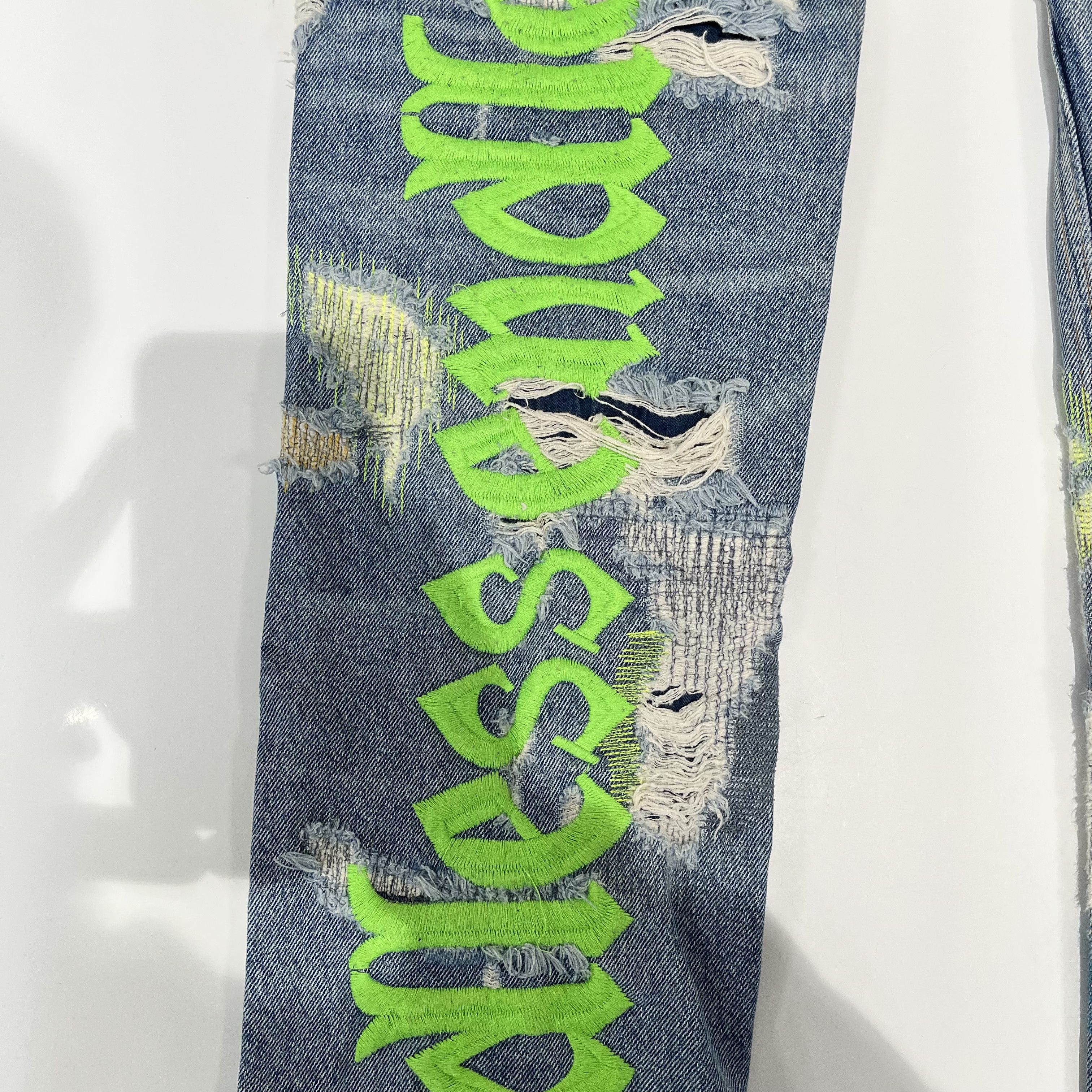 Endless Vlone x Endless Embroidered And Distressed Denim Jeans Blue Size US 32 / EU 48 - 18 Thumbnail