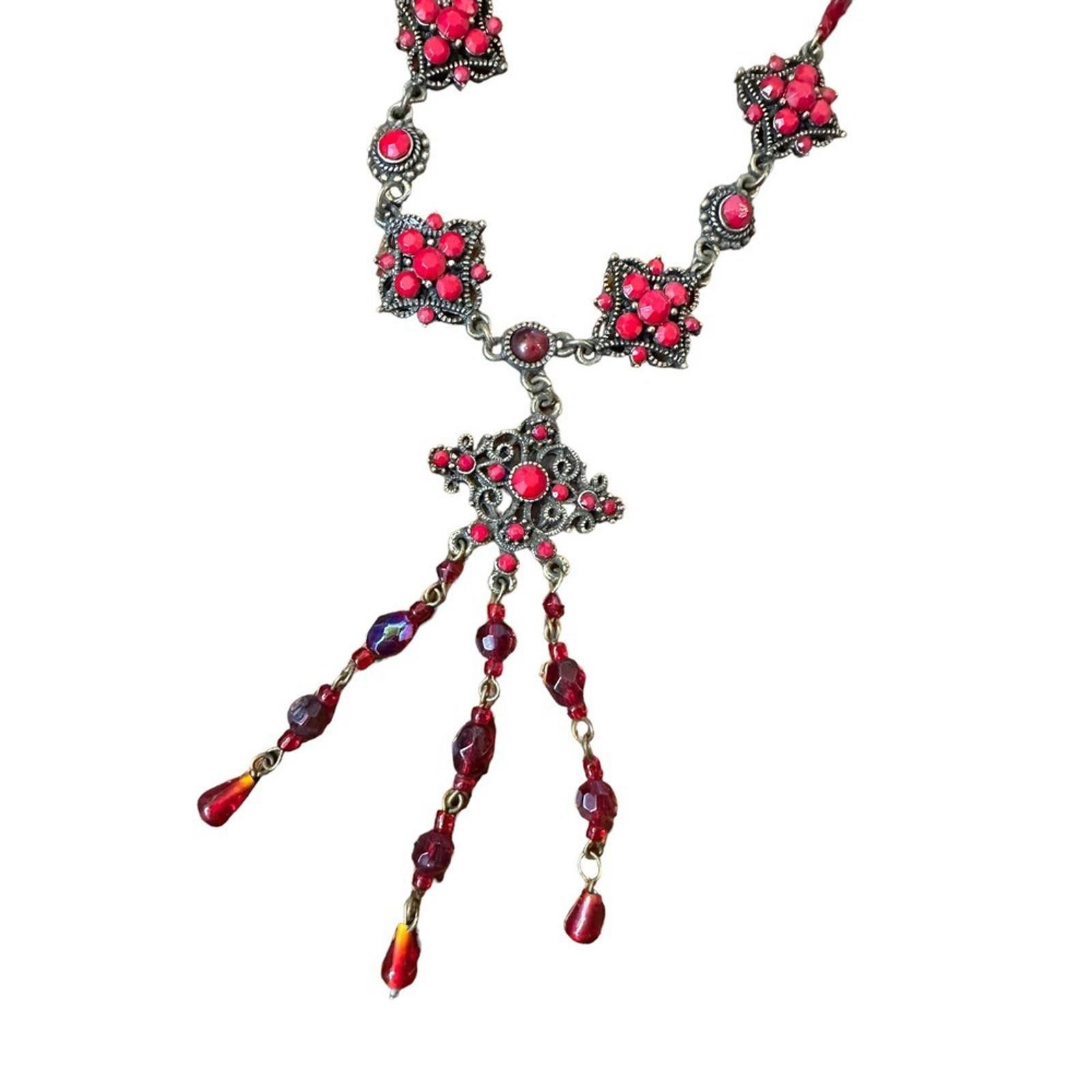 Designer Stunning Vintage Red Crystal Necklace Size ONE SIZE - 3 Thumbnail