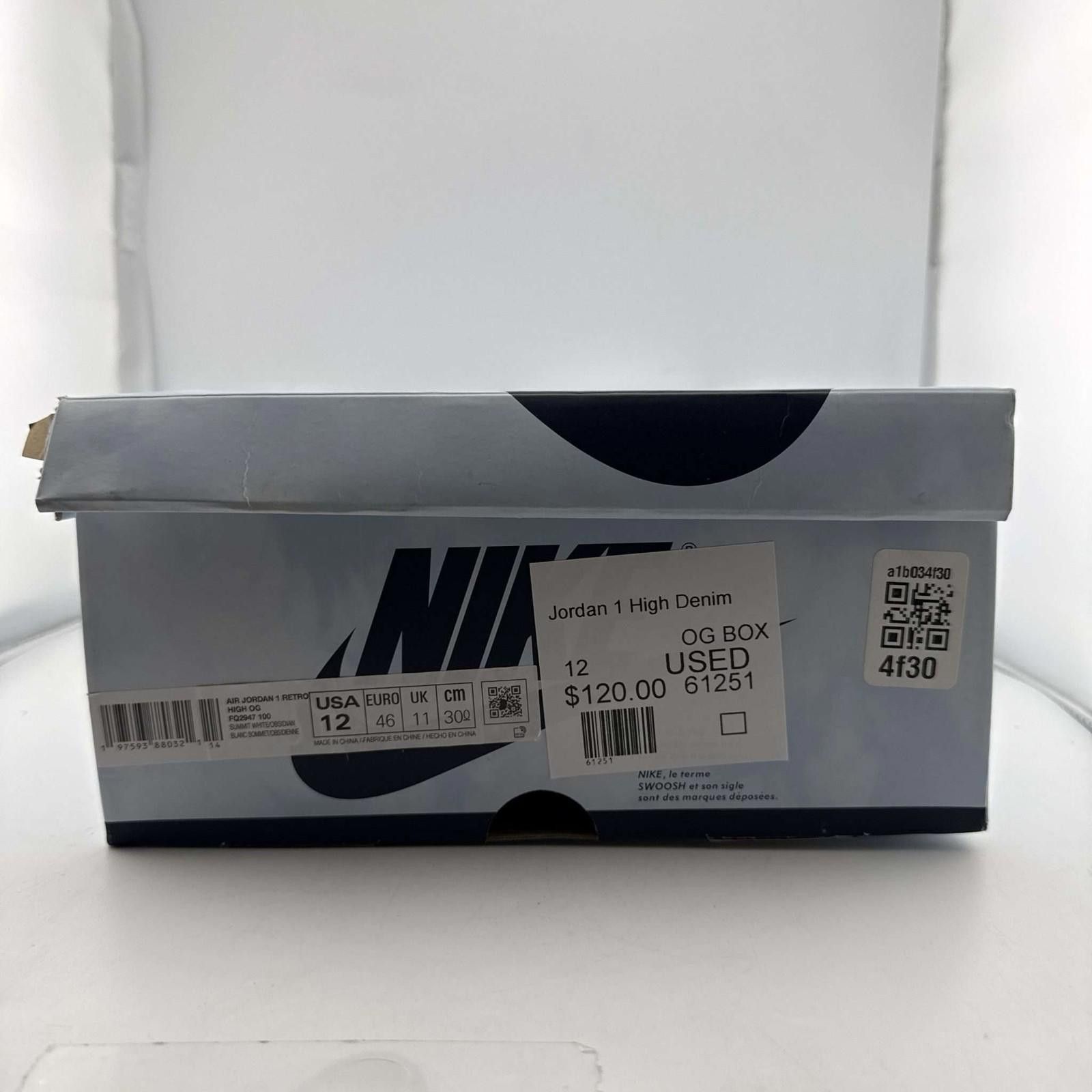Nike Air Jordan 1 Retro High Denim US 12 Used with Box FQ2... Size US 12 / EU 45 - 8 Thumbnail