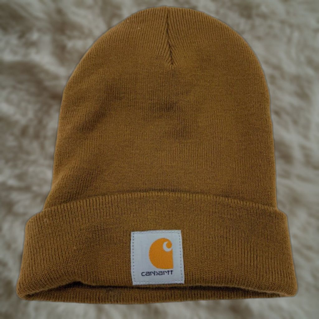 Carhartt Carhartt Mens Beanie Hat Tan Acrylic Knit One Size Cap Logo Fold Over Size ONE SIZE - 1 Thumbnail
