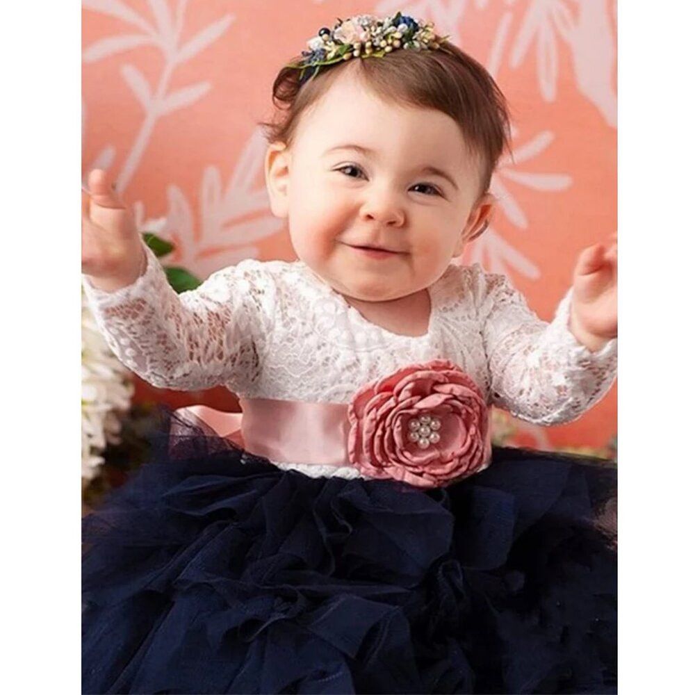 Other 2BUNNIES Peony Lace Tiered Navy Dress Size 6 Months Size XXS / US 00 / IT 34 - 1 Thumbnail