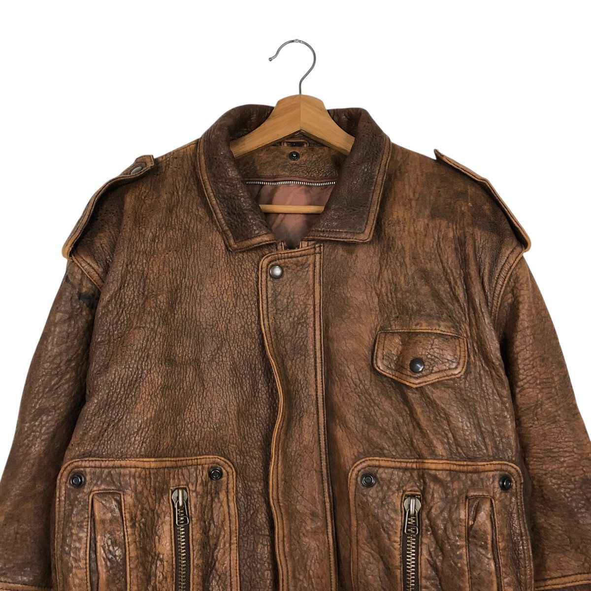 Vintage 🔥VINTAGE FLY LEATHER JACKET BIKER UNBRANDED ISSEY MIYAKE Size US L / EU 52-54 / 3 - 5 Thumbnail