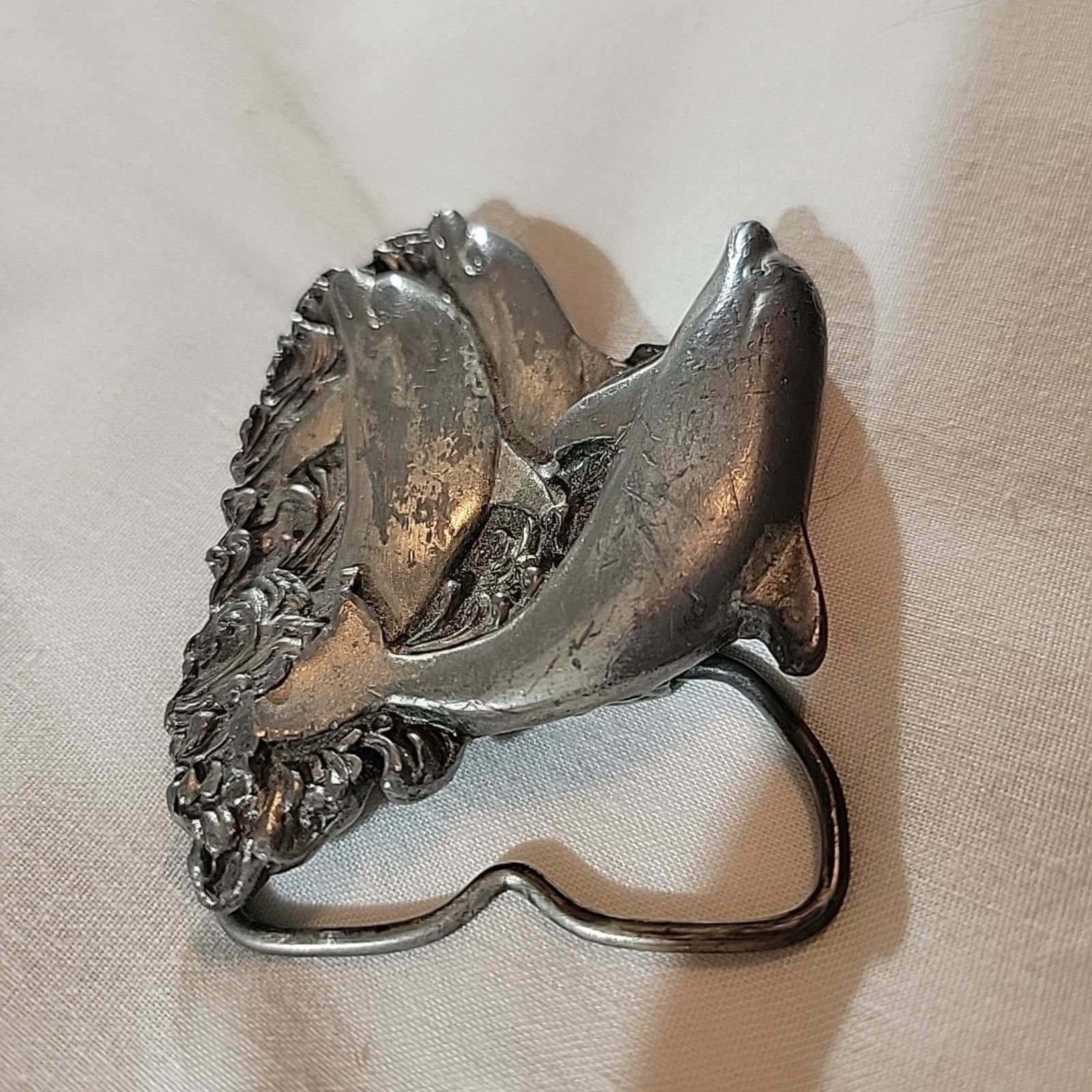 Other 1978 Pewter Bergamont 3 Dolphins Fishing Aquatic Belt Buckle Size ONE SIZE - 3 Thumbnail