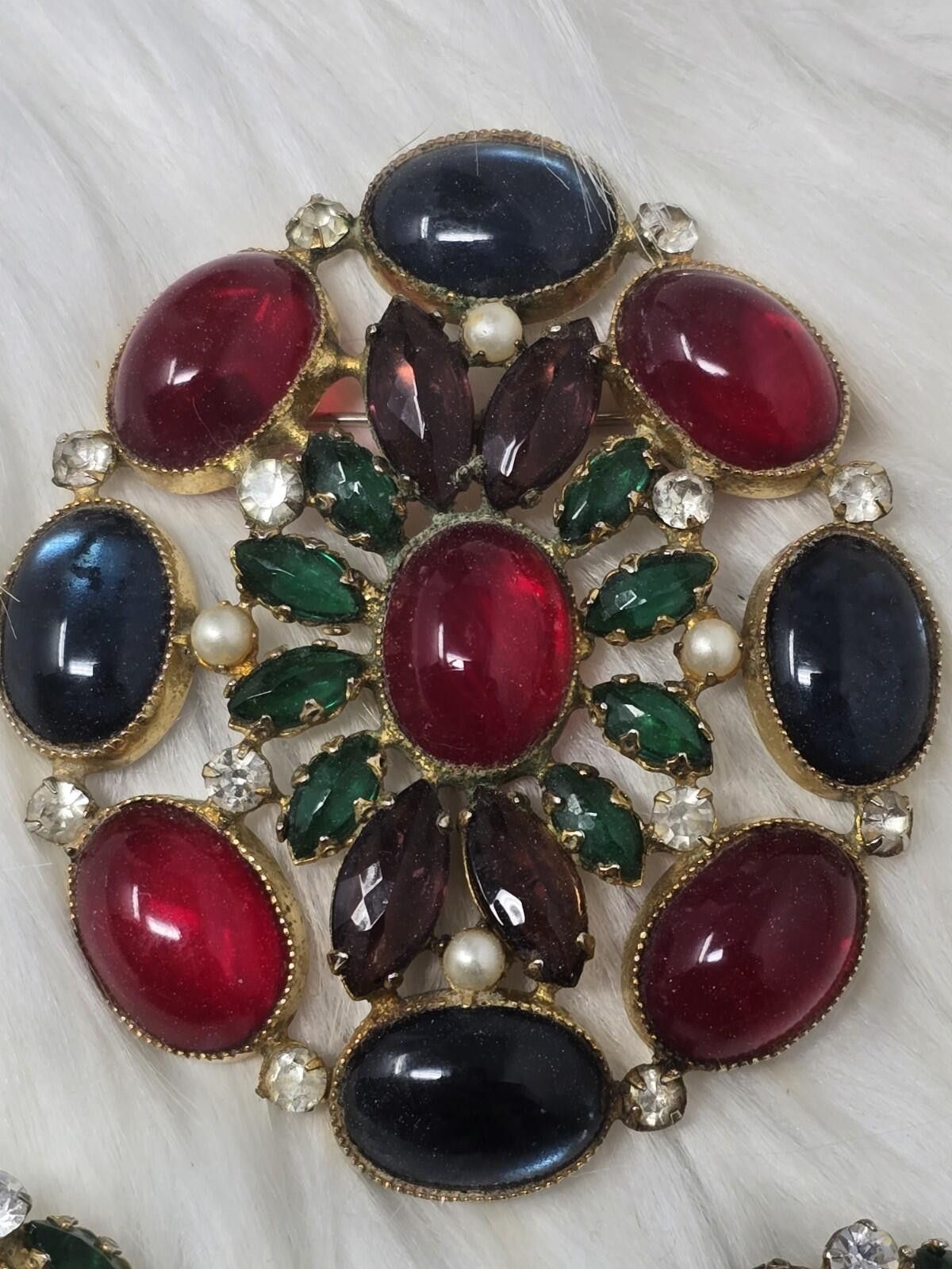 Stephan Schneider Vintage SCHREINER Domed Cabochon Brooch & Earring Set Size ONE SIZE - 4 Thumbnail