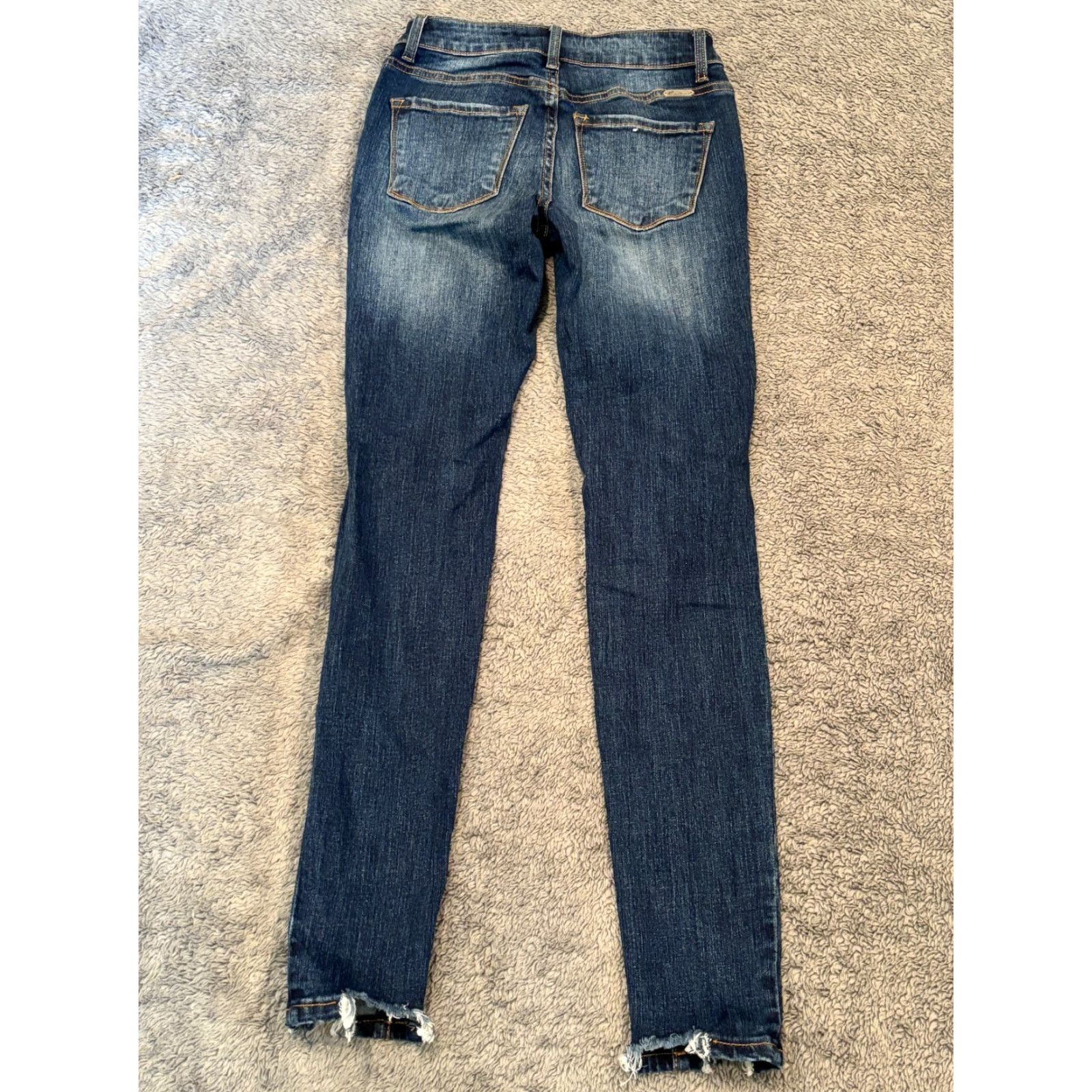 Vintage KanCan Jeans Womens 24/1 Blue Skinny Mid Rise Denim Stretch Frayed Hem Belt Loops 5-Pocket Design Estilo Slim Jeans Womens Size 42" / US 20 - 8 Thumbnail