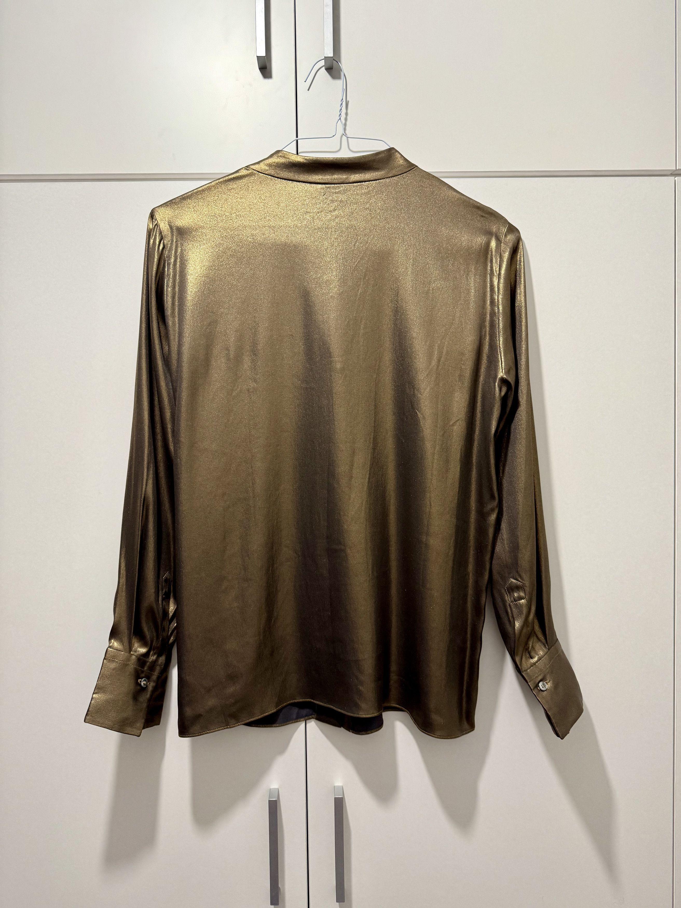 Brunello Cucinelli Women's Brunello Cucinelli Pure Silk Bronze Blouse Shirt Size L / US 10 / IT 46 - 2 Thumbnail