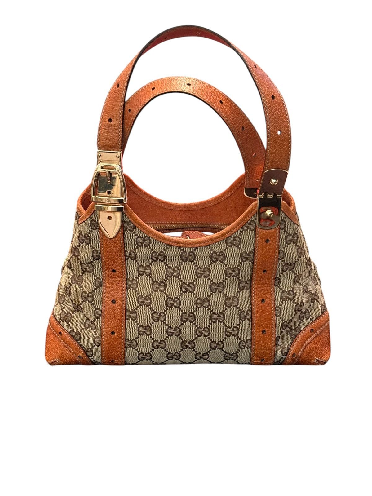 Vintage Gucci Buckle Monogram Shoulder Bag in Brown, Women's