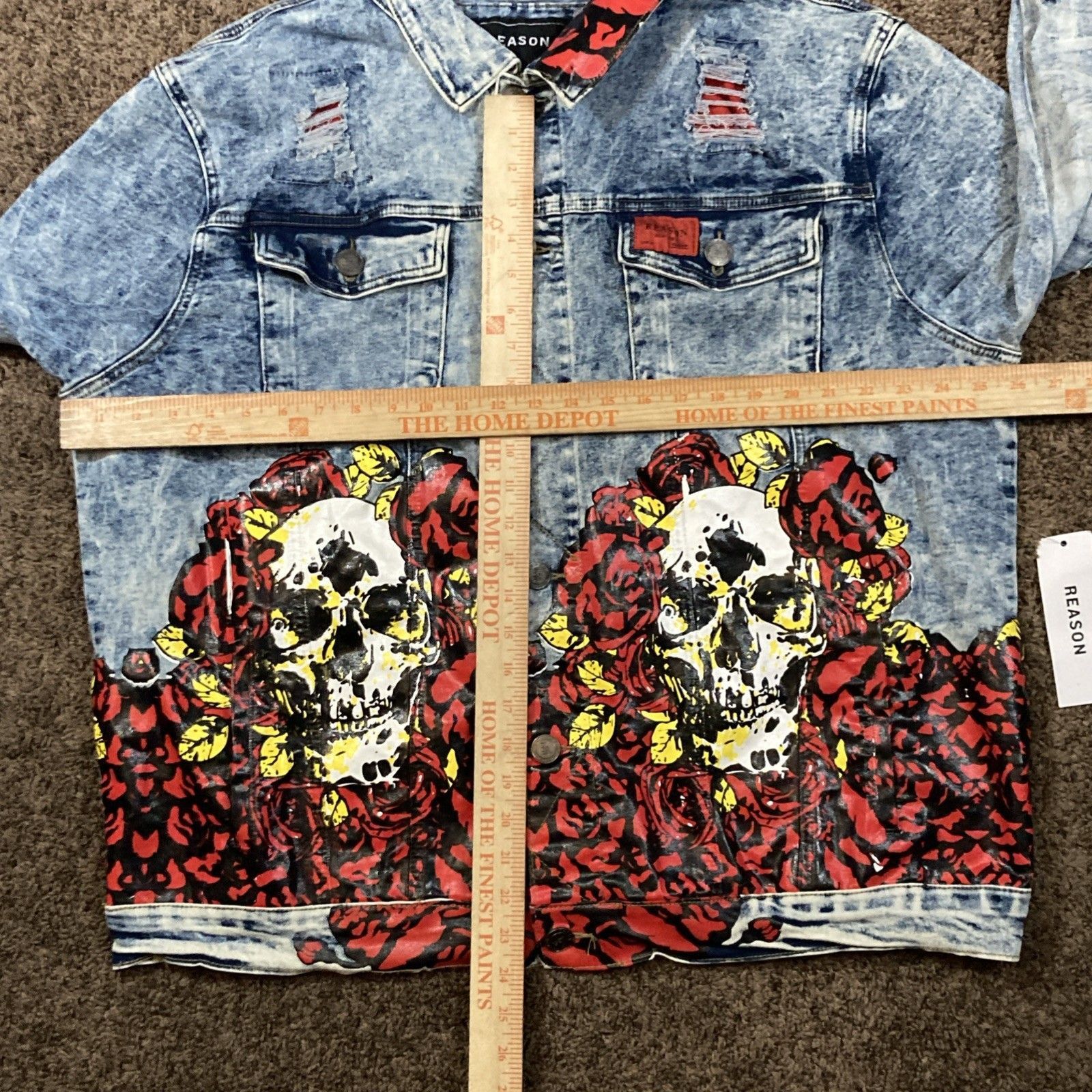 Reason Reason Denim Jean Jacket Grunge Skull Painted Roses Mens XL Size US XL / EU 56 / 4 - 3 Thumbnail