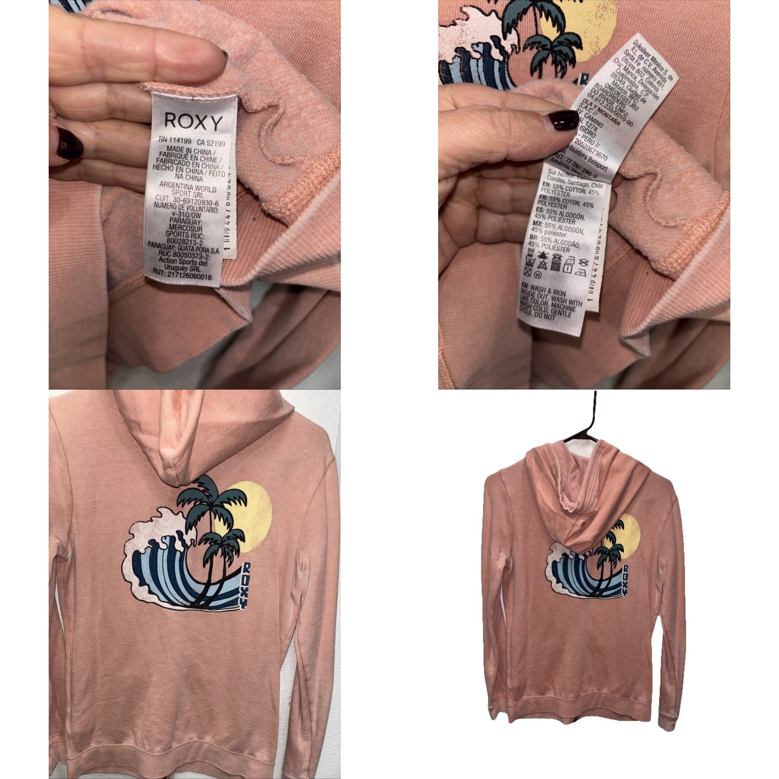 Vintage ROXY Pink Hooded Full Zip Jacket M Cotton Polyester Double Graphic Pockets Jacket Size M / US 6-8 / IT 42-44 - 8 Thumbnail