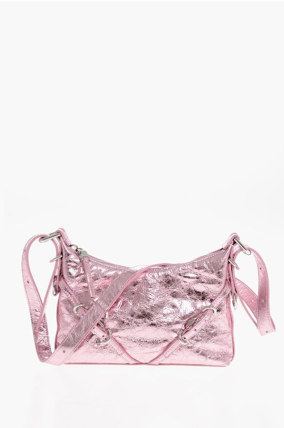 Givenchy Lamè Leather Voyou Shoulder Bag in Pink, Women's
