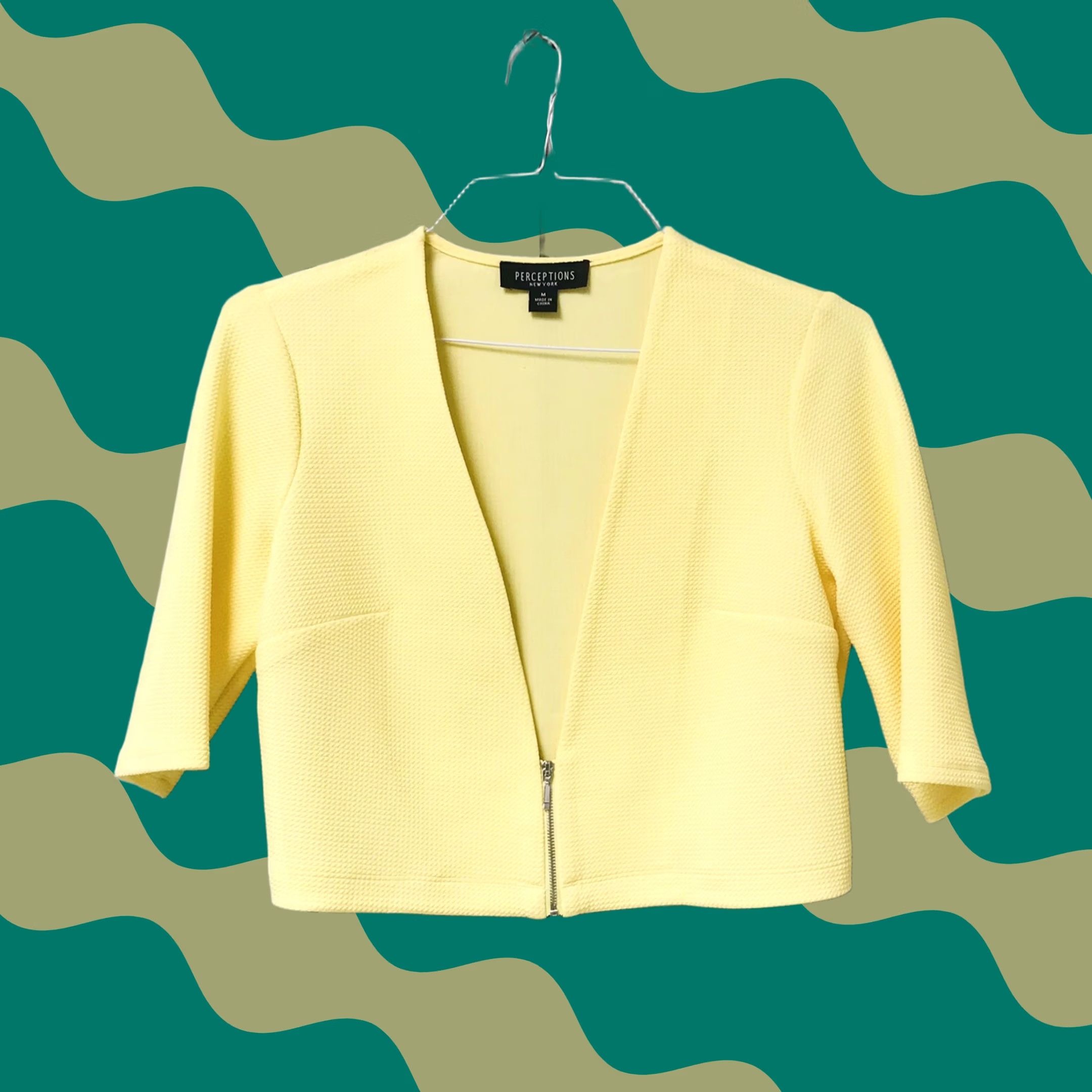 Vintage Perceptions New York Women Canary Yellow Zip Short Sleeve Cardigan Dress Jacket M Size M / US 6-8 / IT 42-44 - 1 Thumbnail