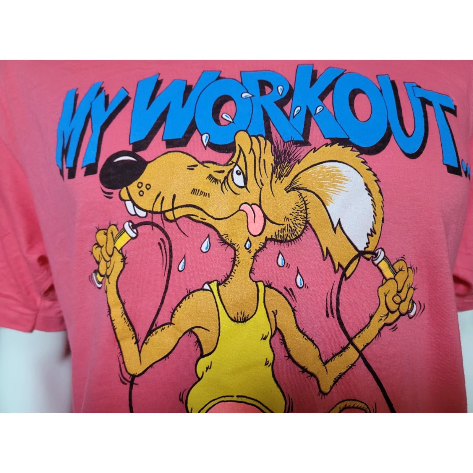 Vintage VTG Funwear My Workout Is Not Workin Out T Shirt 2XL Red Unisex Cartoon Graphic Tee 1990s Size US XXL / EU 58 / 5 - 2 Thumbnail