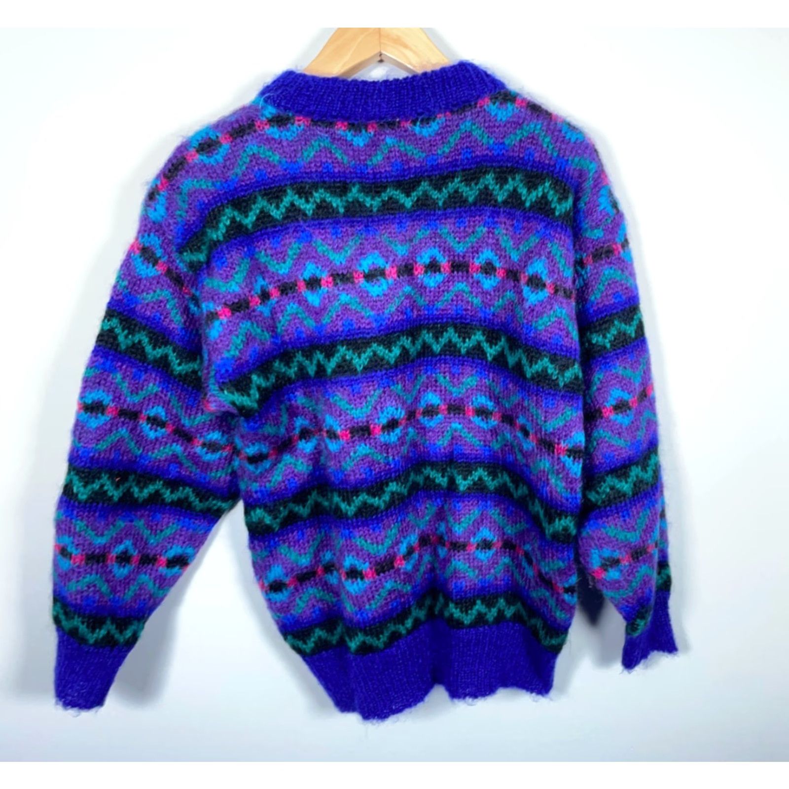 Vintage VINTAGE Icelandic Design Cardigan Sweater Geometric Blue Heavyweight Mohair Blend Long Sleeve Crew Neck Women M Size M / US 6-8 / IT 42-44 - 2 Thumbnail