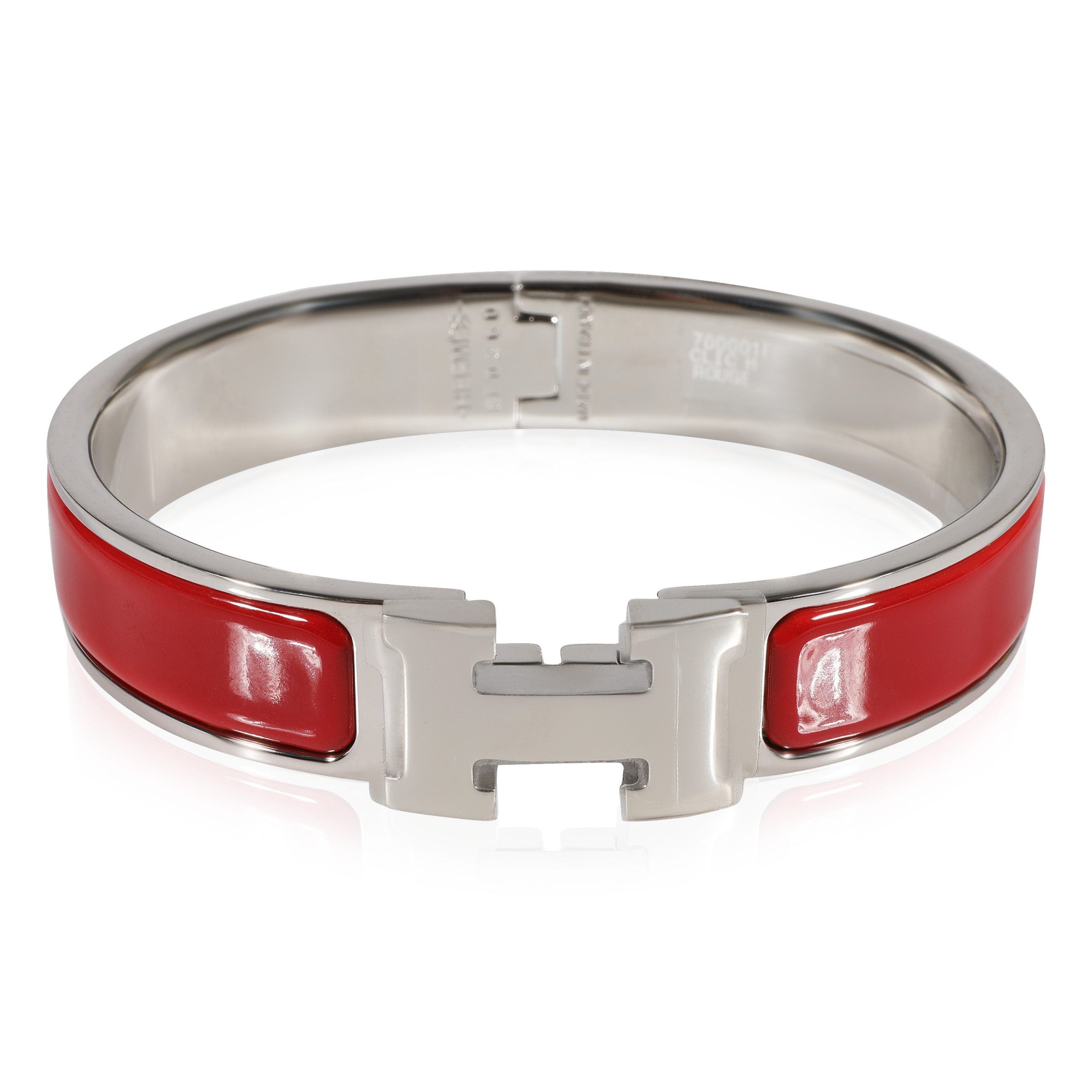 Hermes Hermès Palladium Plated Clic H Bangle in Rouge Size ONE SIZE - 1 Thumbnail