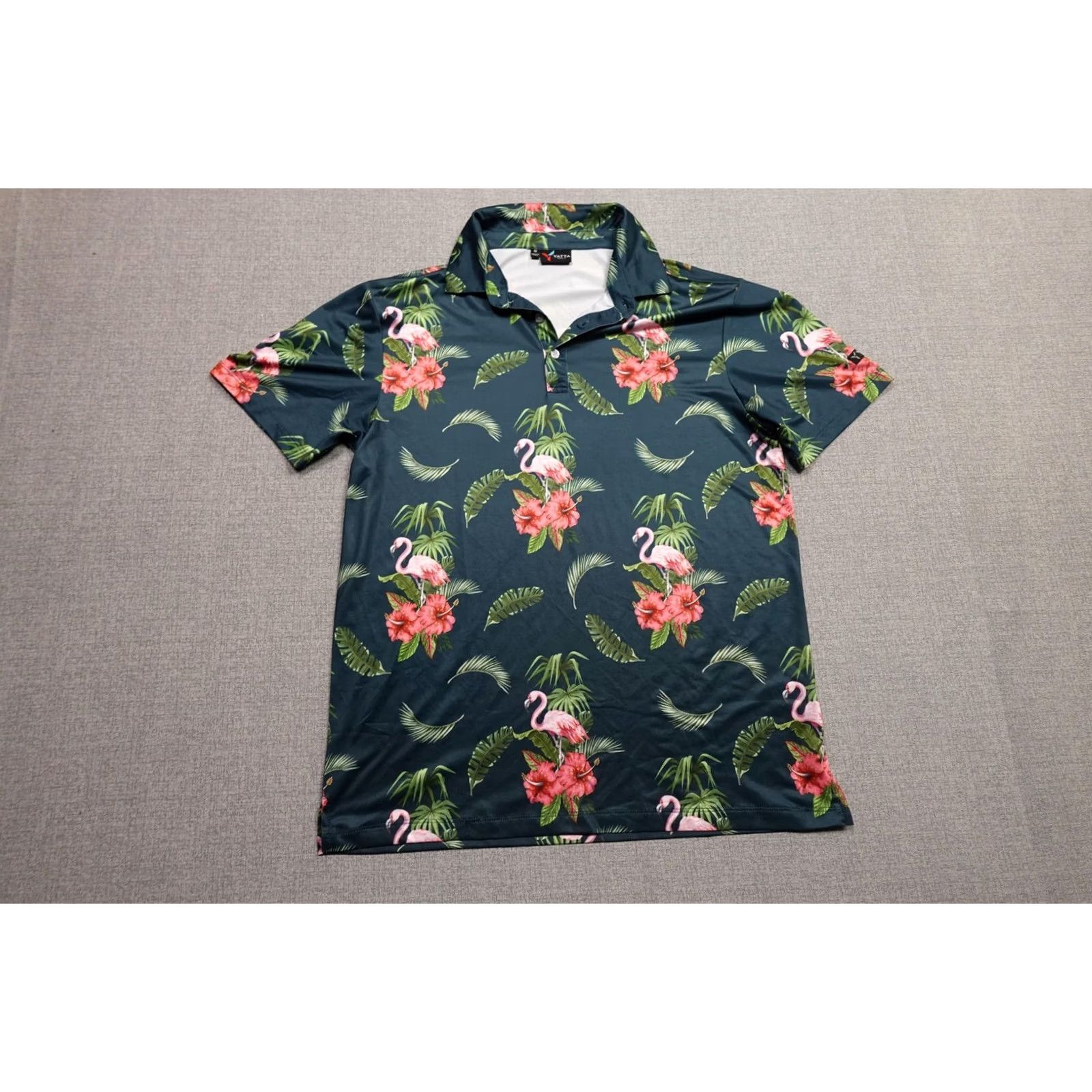 Vintage Yatta Golf Polo Shirt Mens Medium Green Flamingo Floral Print Performance AOP Size US M / EU 48-50 / 2 - 3 Thumbnail