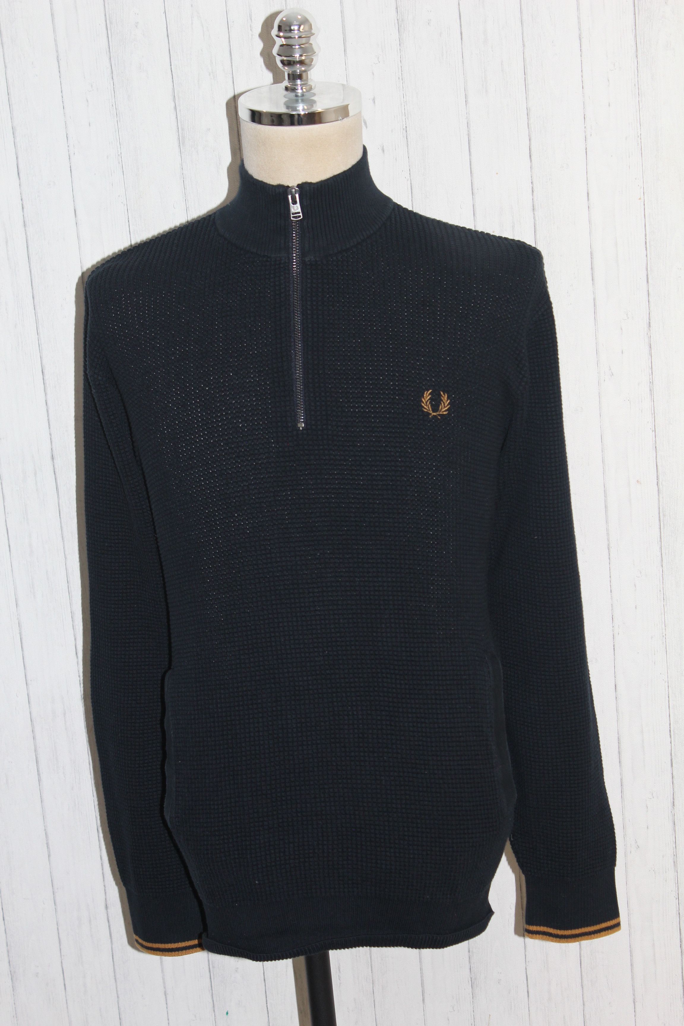 Fred Perry Fred Perry Zip Neck Knitted Blue Jumper Size XL Size US XL / EU 56 / 4 - 2 Thumbnail