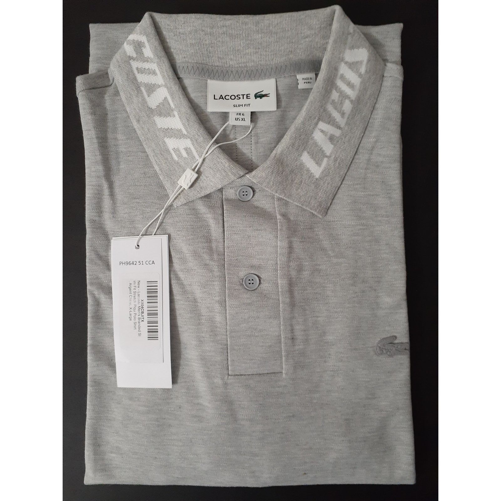 Lacoste Lacoste Men's Jacquard Collar Short Sleeve Argent Chine XL Size US XL / EU 56 / 4 - 2 Thumbnail