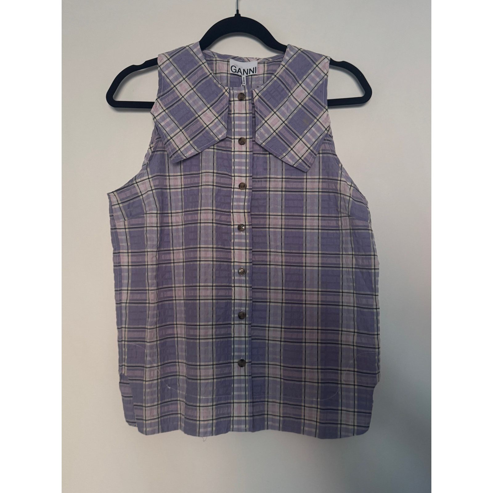 Ganni Ganni NWT Check Persian Violet Sleevless Shirt Size M / US 6-8 / IT 42-44 - 1 Thumbnail