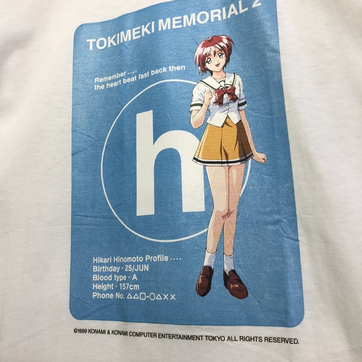 Anime Tokimeki Memorial Vintage 99 Hikari Hinomoto Game Tshirt Size US M / EU 48-50 / 2 - 4 Thumbnail