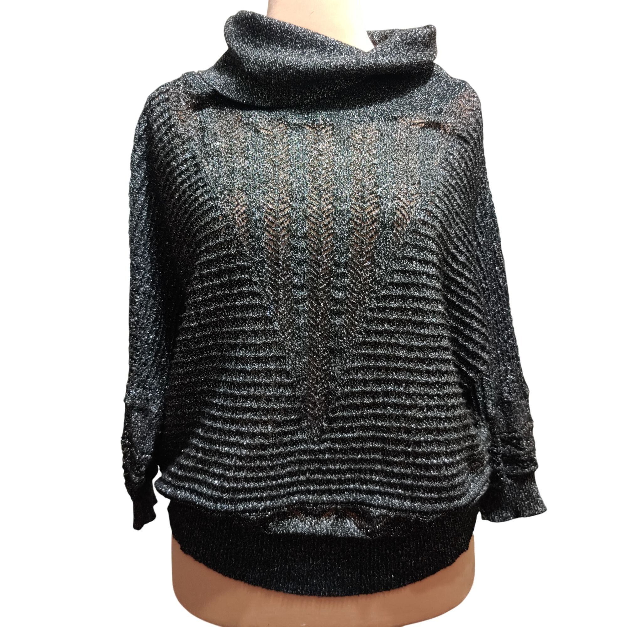 Vintage Cathy Daniels L Vintage Y2K Black Metallic Knit Cowl Neck 3/ Size L / US 10 / IT 46 - 1 Thumbnail